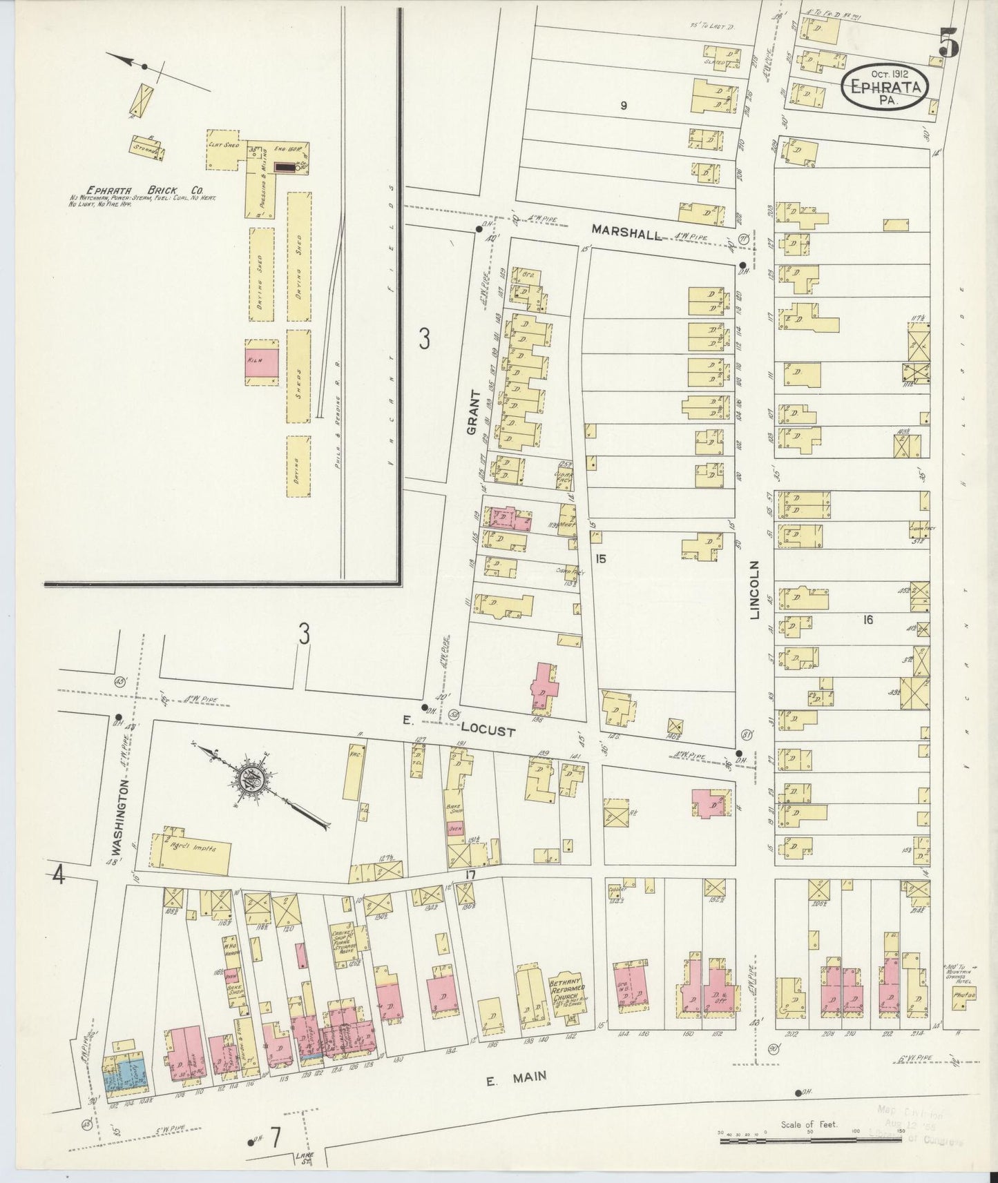 Sanborn Fire Insurance Map from Ephrata, Lancaster County, Pennsylvania (1912), Sheet #0005 - Historic Sanborn Fire Insurance Map Print, vintage old map wall art, antique decor, genealogy gift, Pennsylvania Pennsylvania map