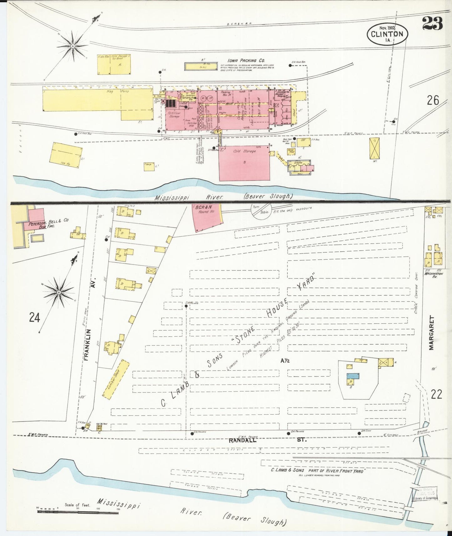 Sanborn Fire Insurance Map from Clinton, Clinton County, Iowa (1902), Sheet #0023 - Historic Sanborn Fire Insurance Map Print, vintage old map wall art