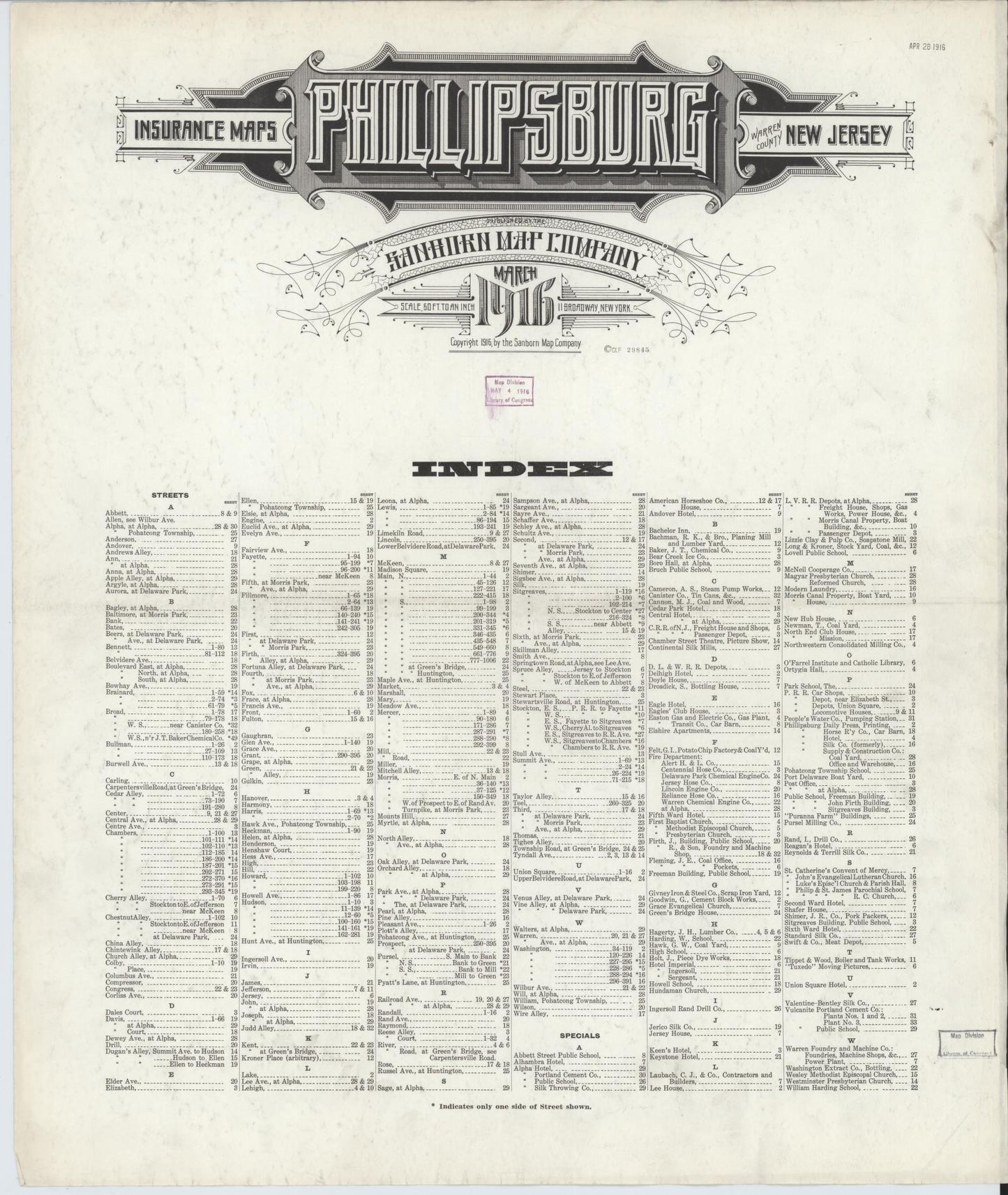 Sanborn Fire Insurance Map from Phillipsburg, Warren County, New Jersey. (1916) – Historic Sanborn Fire Insurance Map Print