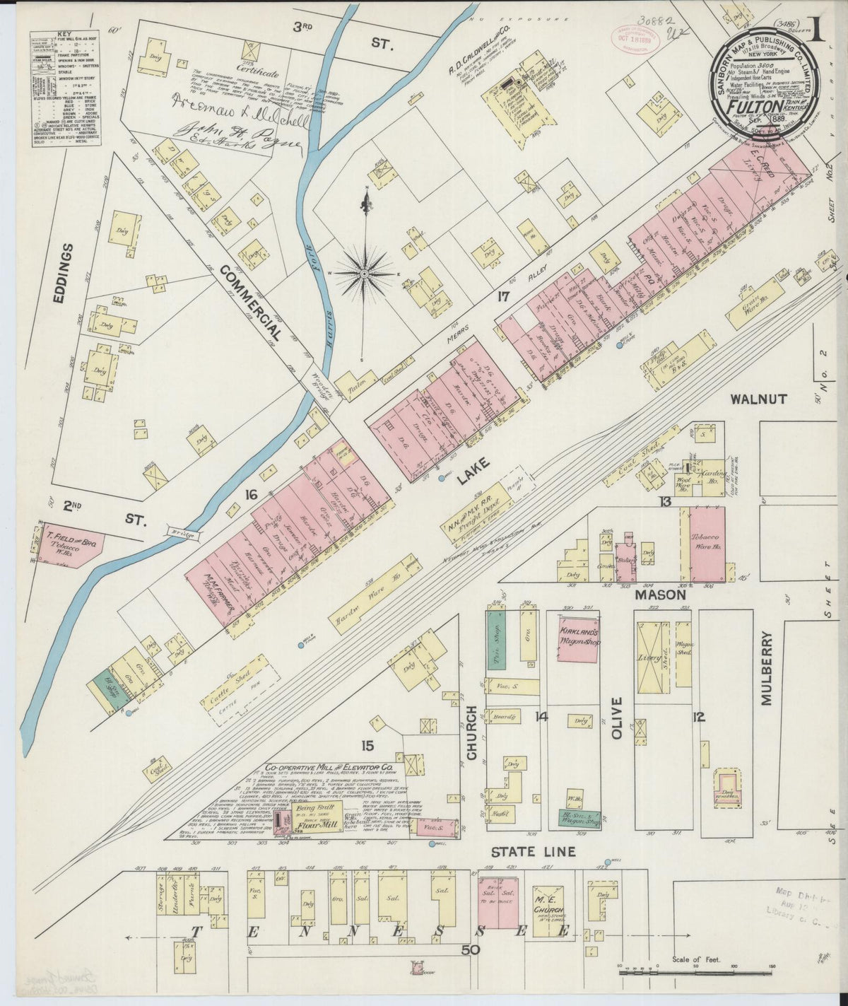 Sanborn Fire Insurance Map from Fulton, Fulton County, Kentucky (1889), Sheet #0001 - Historic Sanborn Fire Insurance Map Print, vintage old map wall art, antique decor, genealogy gift, Tennessee Tennessee map