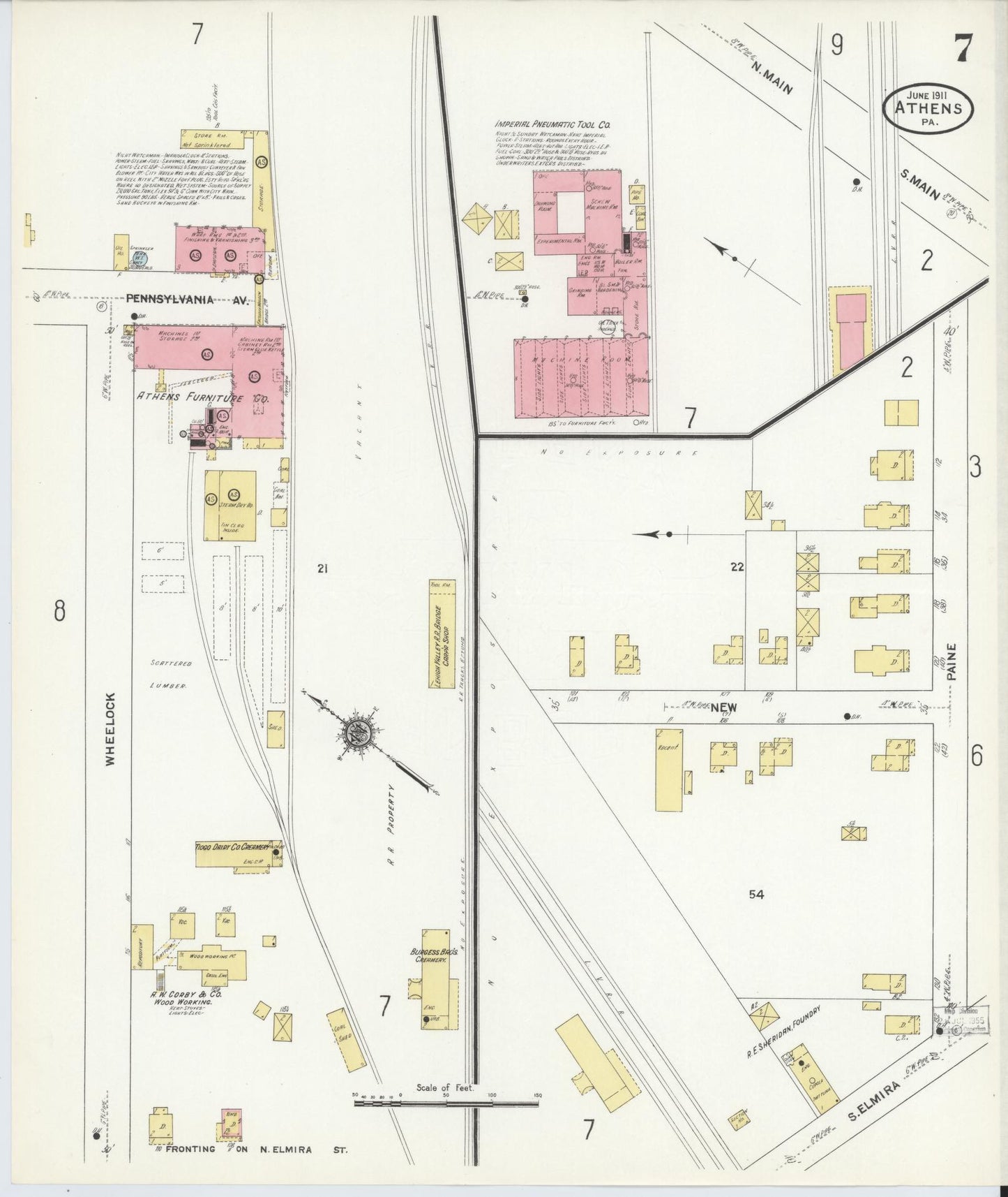 Sanborn Fire Insurance Map from Athens, Bradford County, Pennsylvania (1911), Sheet #0007 - Historic Sanborn Fire Insurance Map Print, vintage old map wall art, antique decor, genealogy gift, Pennsylvania Pennsylvania map