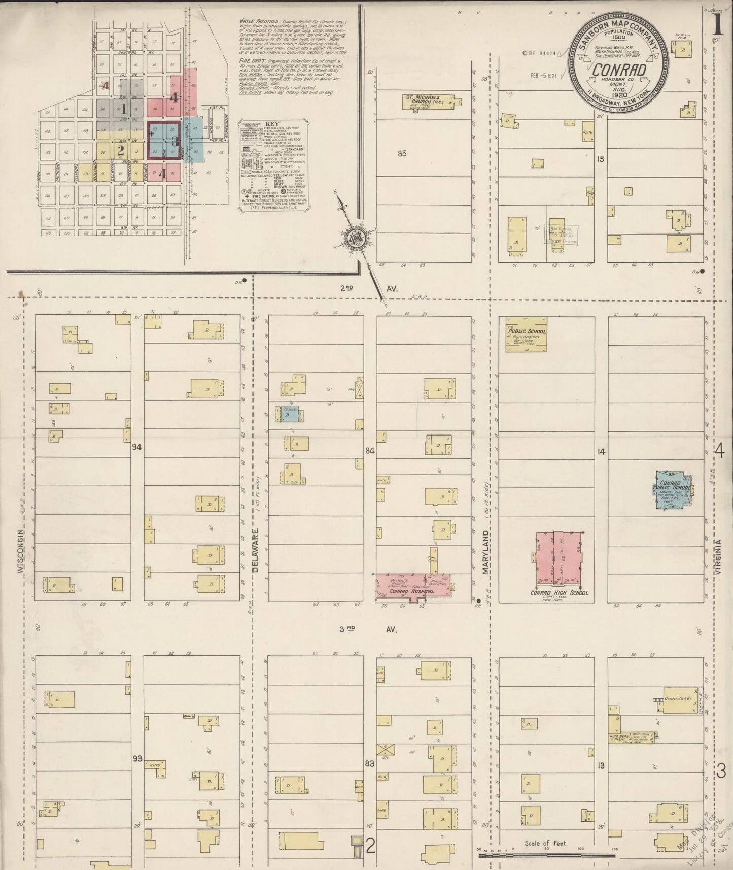Sanborn Fire Insurance Map from Conrad, Pondera County, Montana (1920), Sheet #0001 - Historic Sanborn Fire Insurance Map Print, vintage old map wall art, antique decor, genealogy gift, Montana Montana map