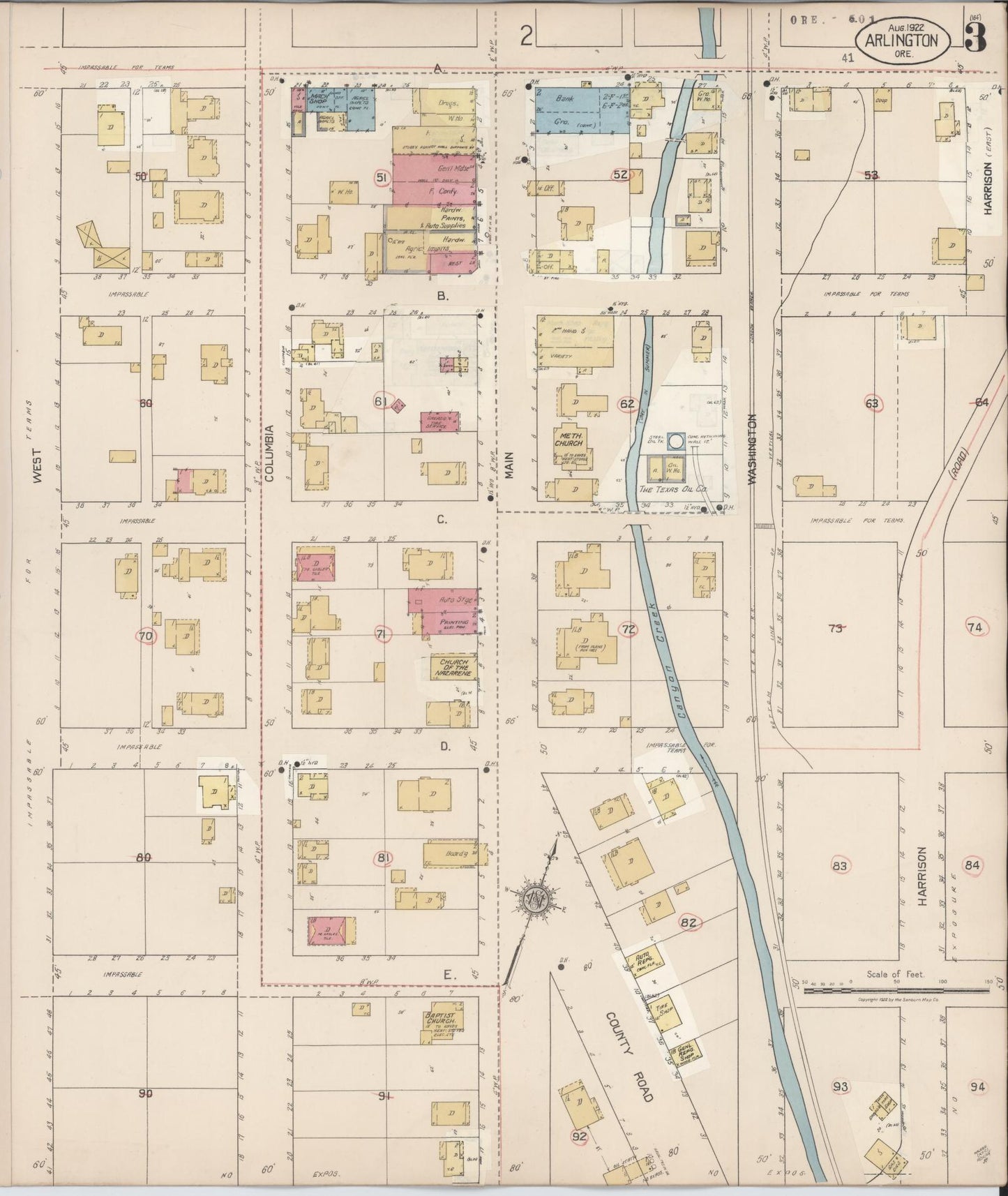 Sanborn Fire Insurance Map from Arlington, Gilliam County, Oregon (1932), Sheet #0003 - Complete Map Set gallery image, historic Sanborn map, vintage wall art, Oregon Oregon