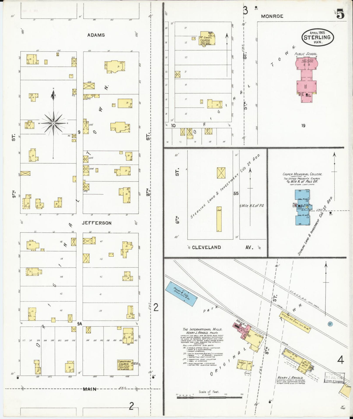 Sanborn Fire Insurance Map from Sterling, Rice County, Kansas (1905), Sheet #0005 - Historic Sanborn Fire Insurance Map Print, vintage old map wall art, antique decor, genealogy gift, Kansas Kansas map