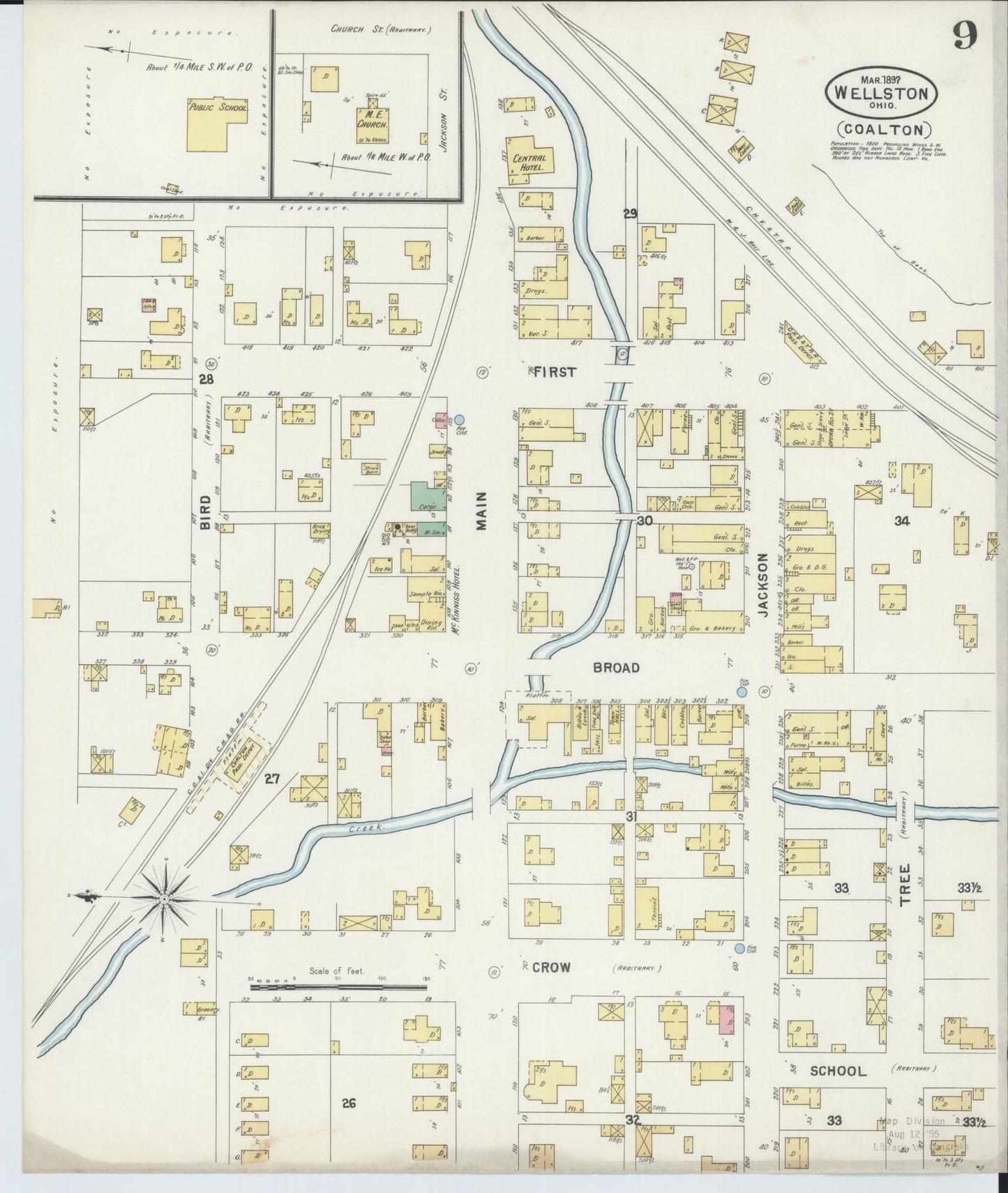 Sanborn Fire Insurance Map from Wellston, Jackson County, Ohio (1897), Sheet #0009 - Historic Sanborn Fire Insurance Map Print, vintage old map wall art, antique decor, genealogy gift, Ohio Ohio map