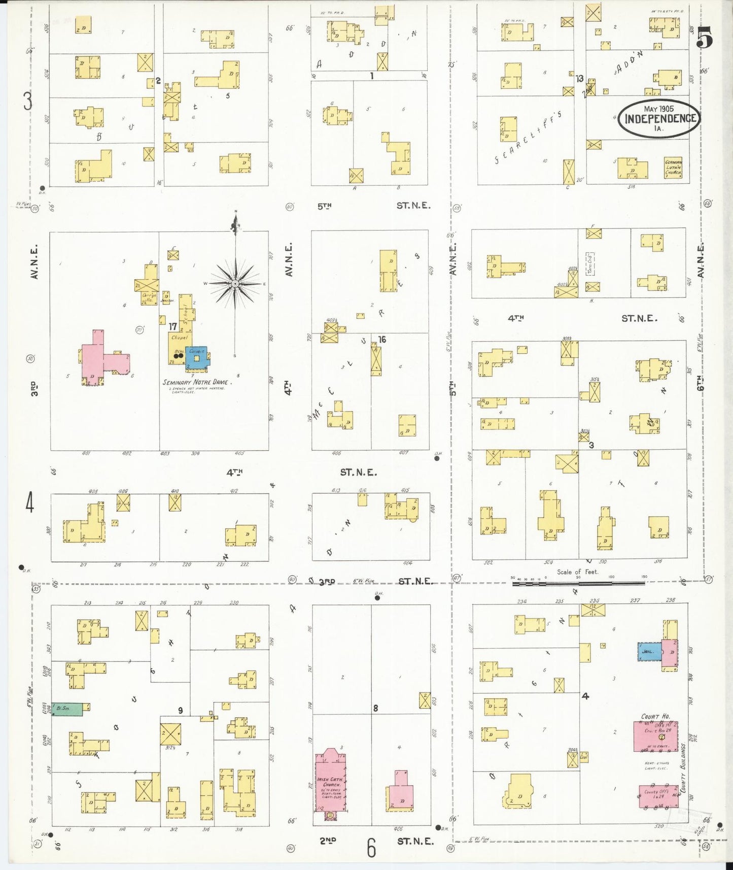 Sanborn Fire Insurance Map from Independence, Buchanan County, Iowa (1905), Sheet #0005 - Historic Sanborn Fire Insurance Map Print, vintage old map wall art