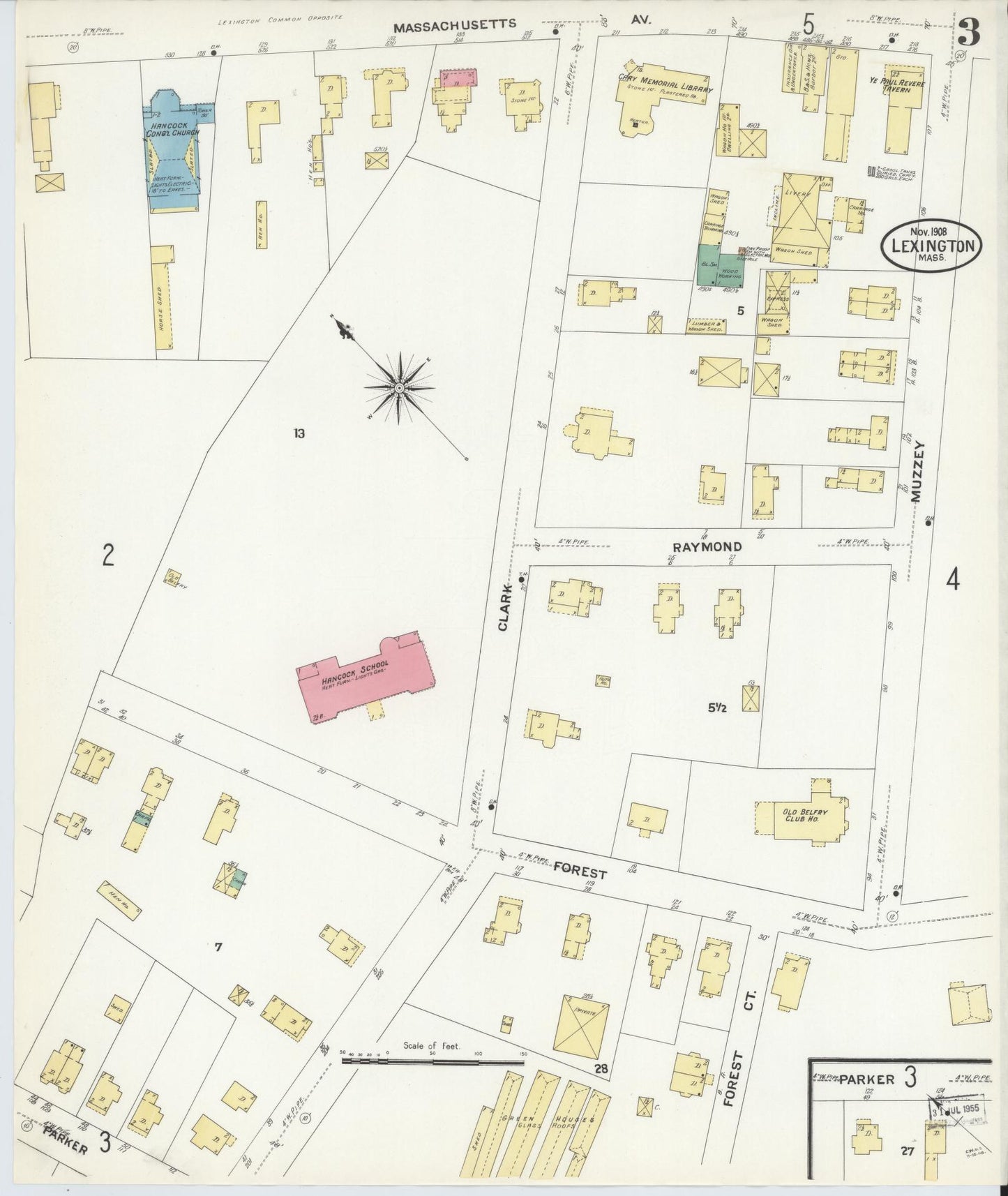 Sanborn Fire Insurance Map from Lexington, Middlesex County, Massachusetts (1908), Sheet #0003 - Historic Sanborn Fire Insurance Map Print, vintage old map wall art, antique decor, genealogy gift, Massachusetts Massachusetts map