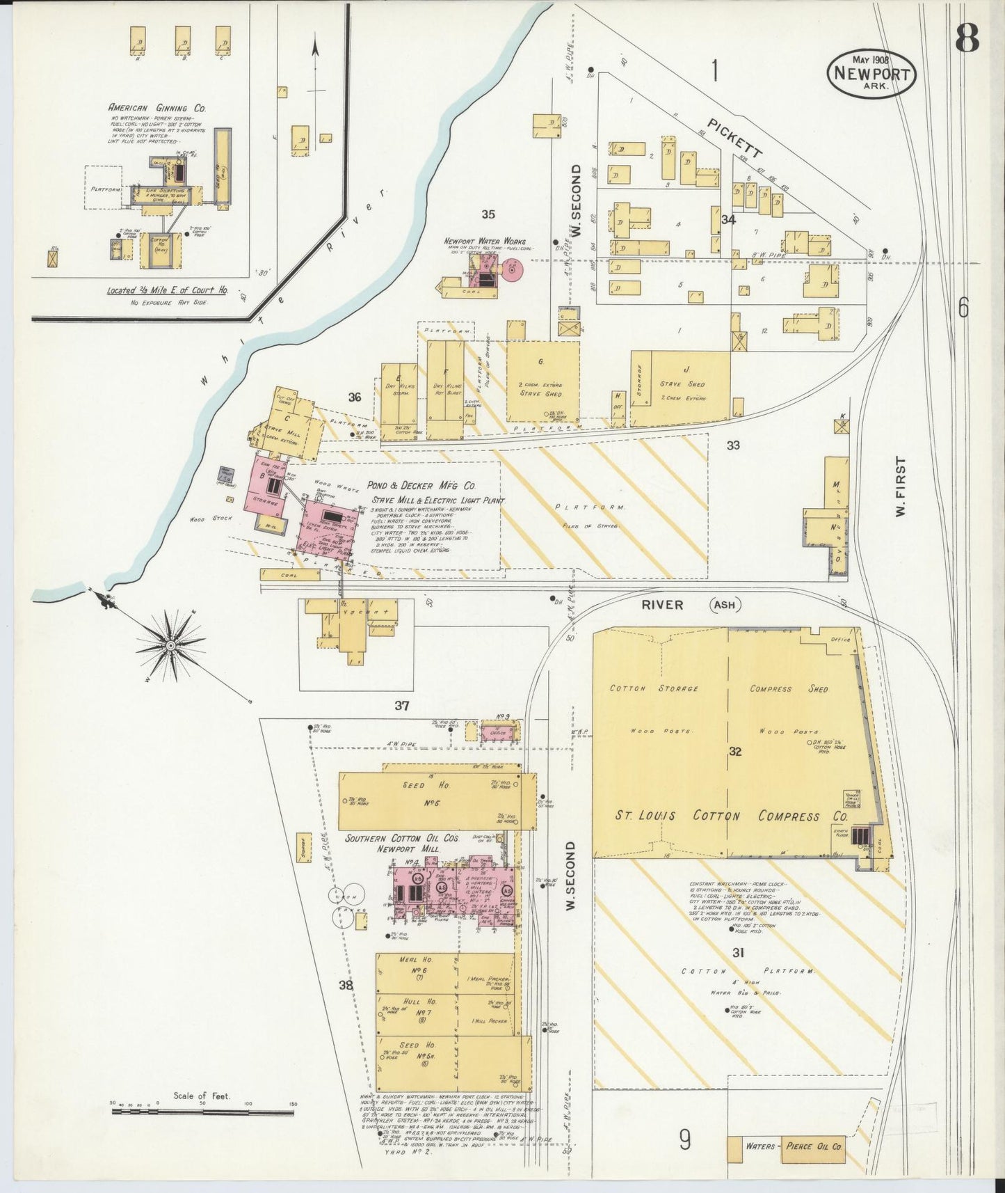 Sanborn Fire Insurance Map from Newport, Jackson County, Arkansas (1908), Sheet #0008 - Historic Sanborn Fire Insurance Map Print, vintage old map wall art, antique decor, genealogy gift, Arkansas Arkansas map