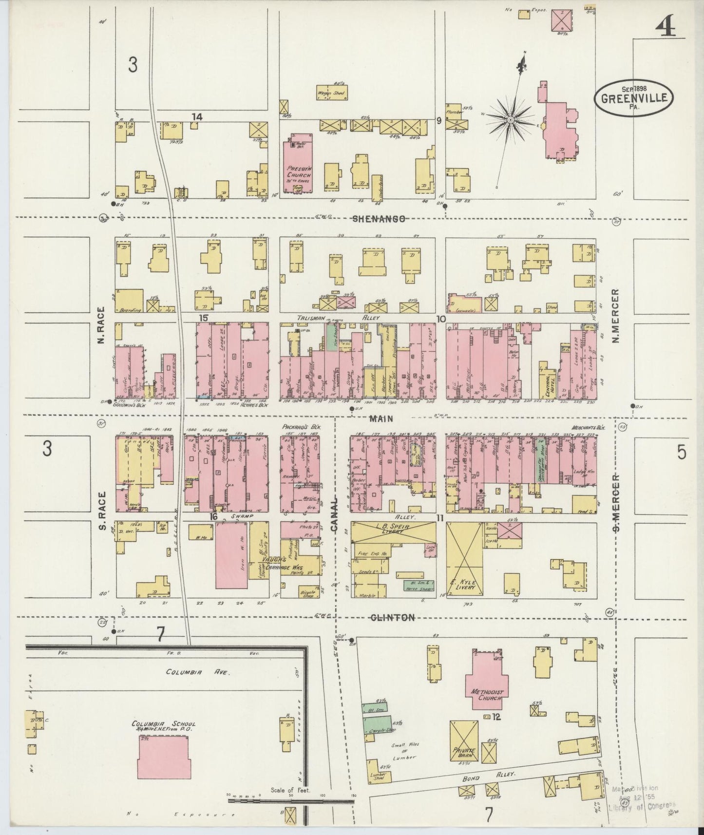 Sanborn Fire Insurance Map from Greenville, Mercer County, Pennsylvania (1898), Sheet #0004 - Historic Sanborn Fire Insurance Map Print, vintage old map wall art, antique decor, genealogy gift, Pennsylvania Pennsylvania map