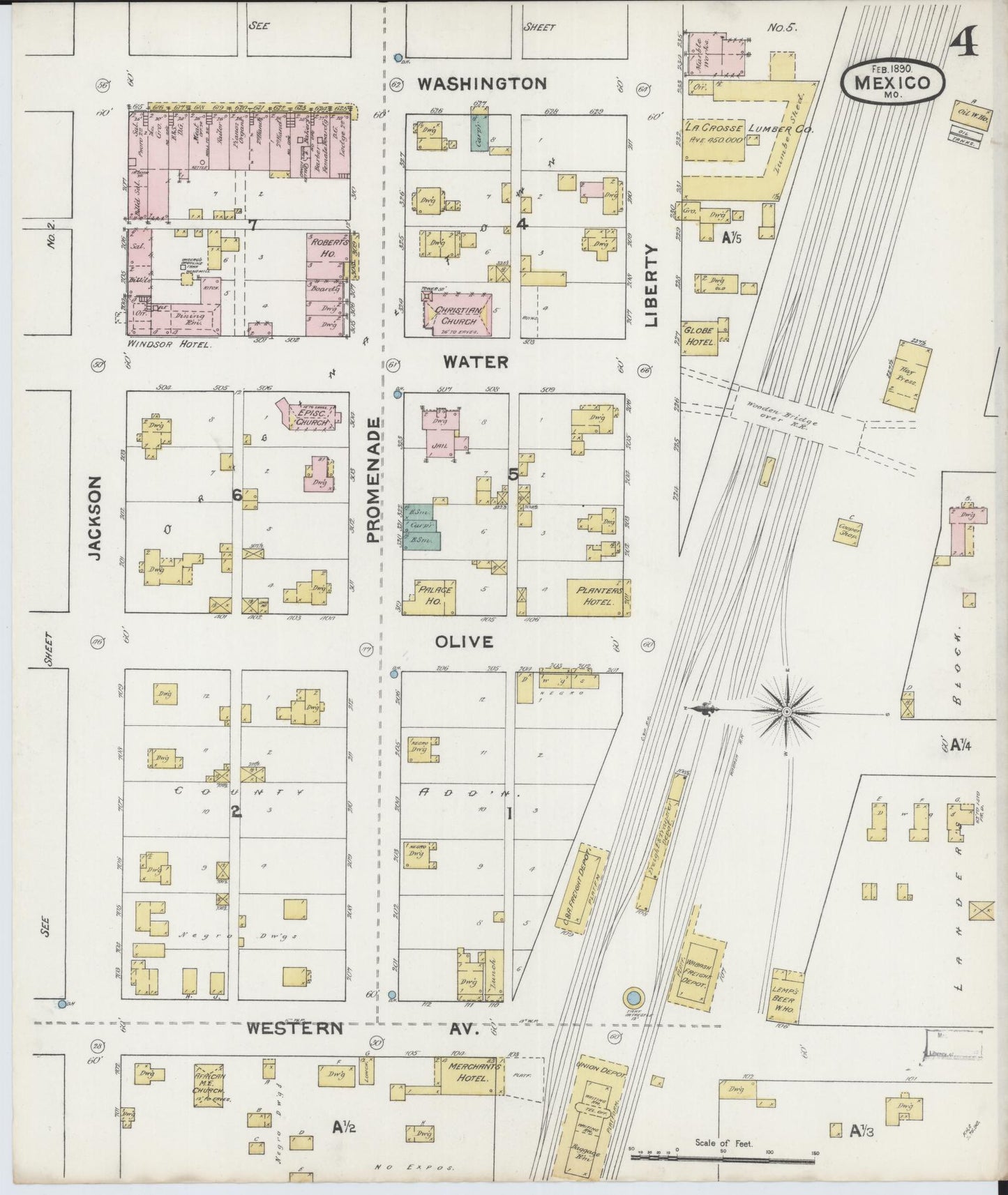 Sanborn Fire Insurance Map from Mexico, Audrain County, Missouri (1890), Sheet #0004 - Historic Sanborn Fire Insurance Map Print, vintage old map wall art, antique decor, genealogy gift, Missouri Missouri map