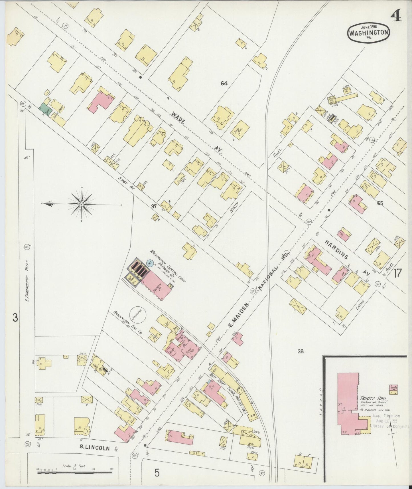 Sanborn Fire Insurance Map from Washington, Washington County, Pennsylvania (1896), Sheet #0004 - Historic Sanborn Fire Insurance Map Print, vintage old map wall art, antique decor, genealogy gift, Sanborn Fire Insurance Map from Washington Washington map