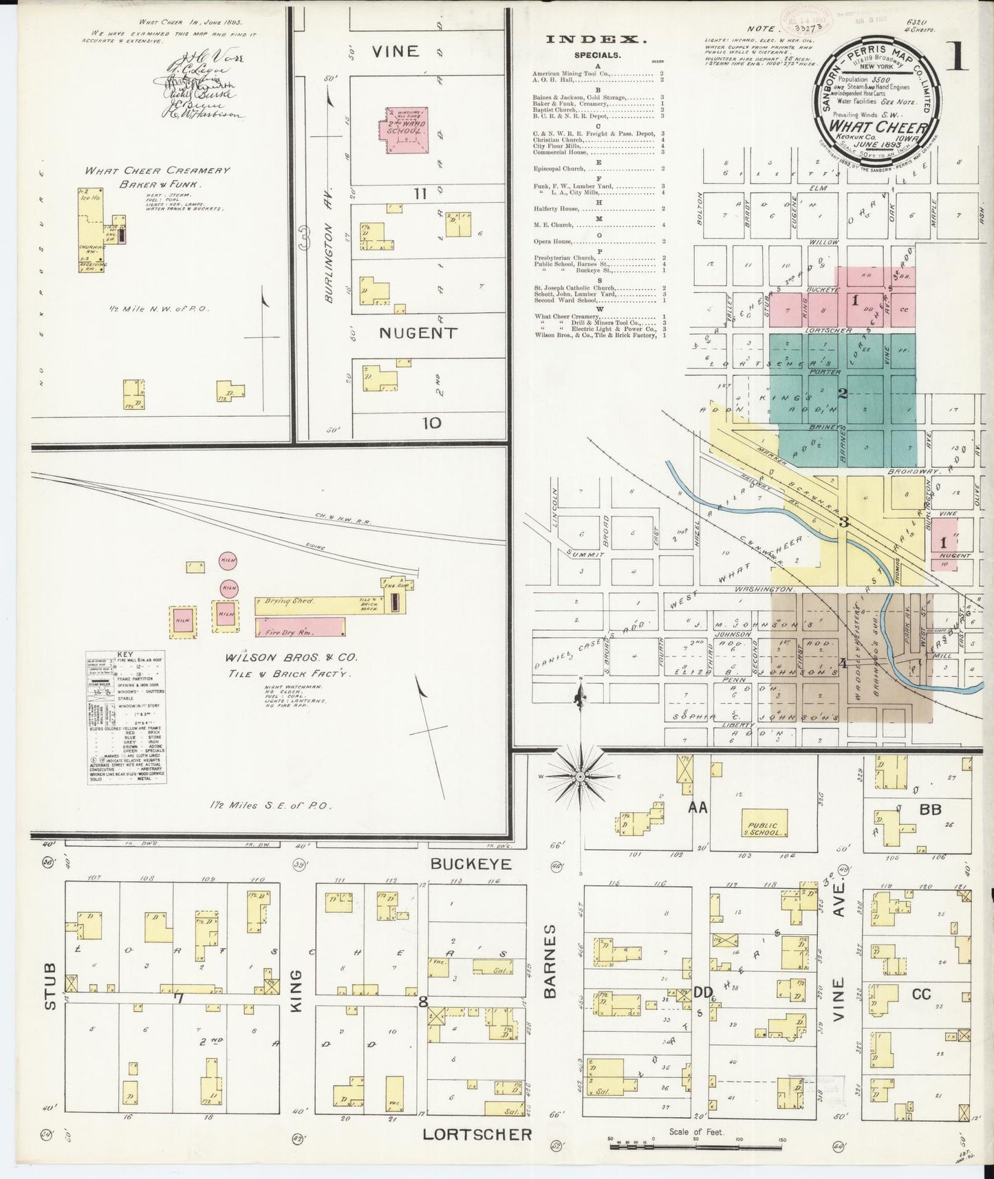 Sanborn Fire Insurance Map from What Cheer, Keokuk County, Iowa (1893), Sheet #0001 - Historic Sanborn Fire Insurance Map Print