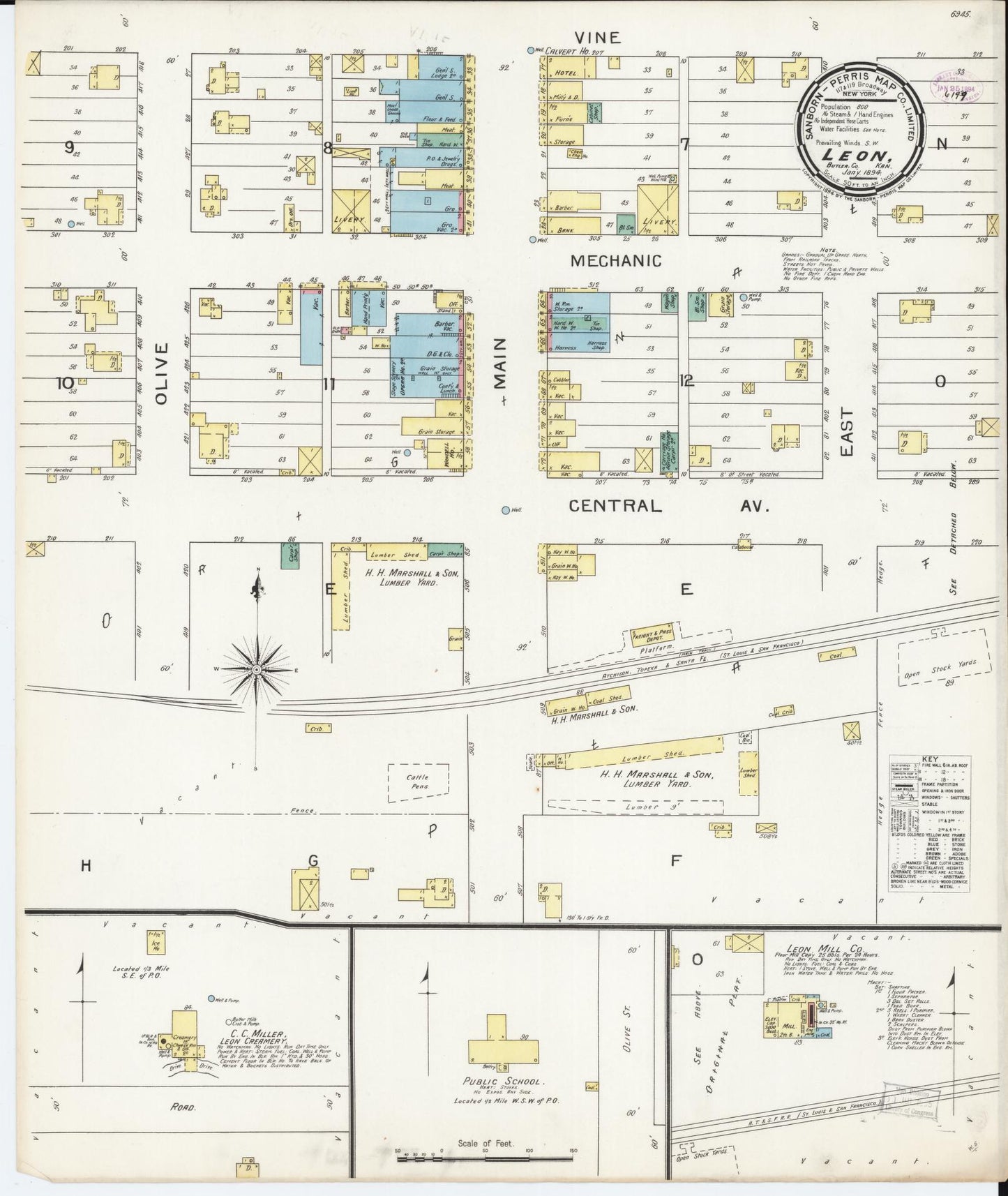 Sanborn Fire Insurance Map from Leon, Butler County, Kansas (1894), Sheet #0001 - Historic Sanborn Fire Insurance Map Print, vintage old map wall art, antique decor, genealogy gift, Kansas Kansas map