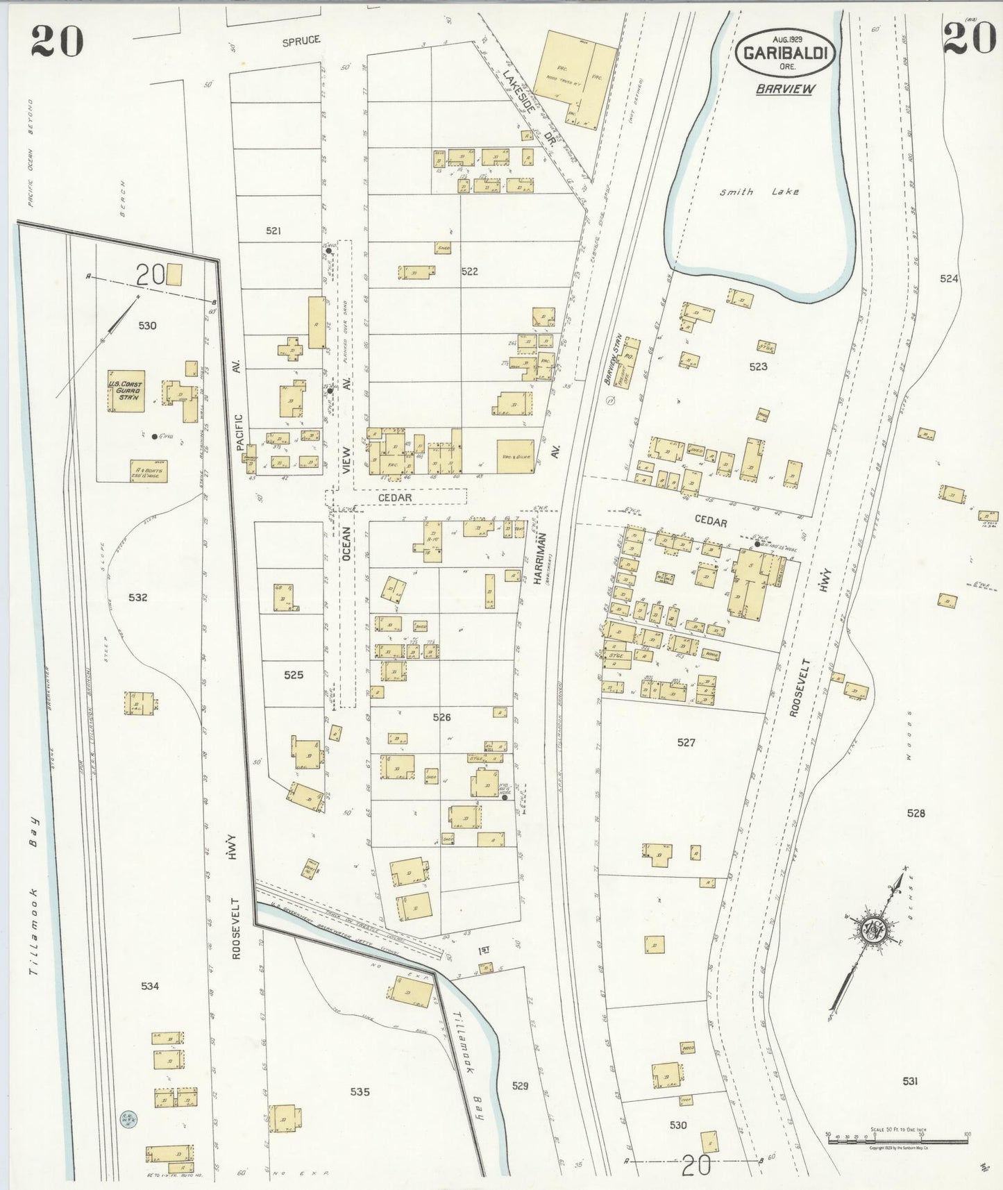 Sanborn Fire Insurance Map from Garibaldi, Tillamook County, Oregon (1929), Sheet #0020 - Complete Map Set gallery image, historic Sanborn map, vintage wall art, Oregon Oregon
