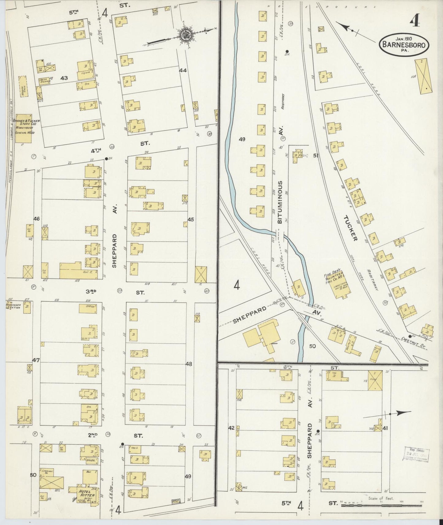 Sanborn Fire Insurance Map from Barnesboro, Cambria County, Pennsylvania (1910), Sheet #0004 - Historic Sanborn Fire Insurance Map Print, vintage old map wall art, antique decor, genealogy gift, Pennsylvania Pennsylvania map