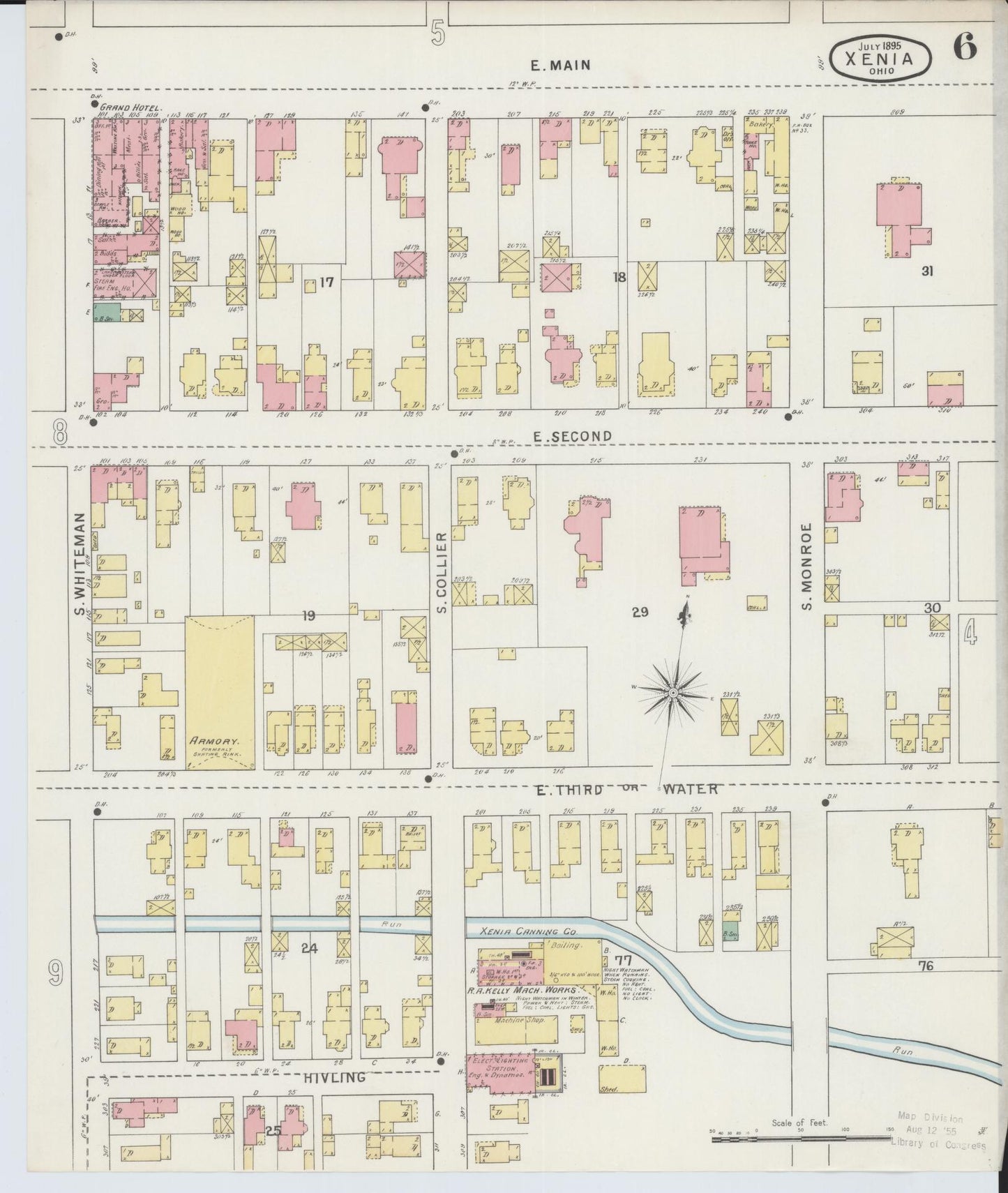 Sanborn Fire Insurance Map from Xenia, Greene County, Ohio (1895), Sheet #0006 - Historic Sanborn Fire Insurance Map Print, vintage old map wall art, antique decor, genealogy gift, Ohio Ohio map
