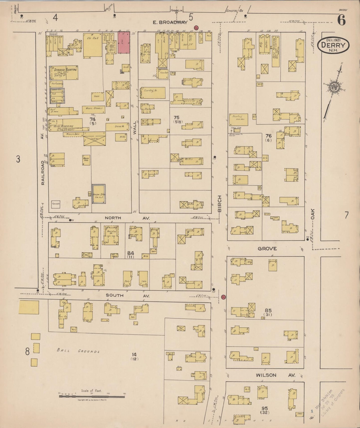 Sanborn Fire Insurance Map from Derry, Rockingham County, New Hampshire (1921), Sheet #0006 - Historic Sanborn Fire Insurance Map Print, vintage old map wall art, antique decor, genealogy gift, New Hampshire New Hampshire map