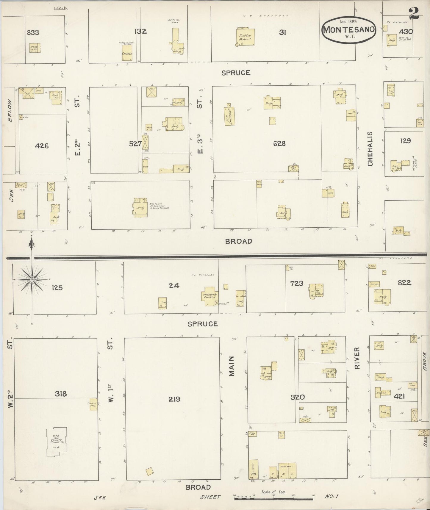 Sanborn Fire Insurance Map from Montesano, Grays Harbor County, Washington (1889), Sheet #0002 - Complete Map Set gallery image, historic Sanborn map, vintage wall art, Washington Washington