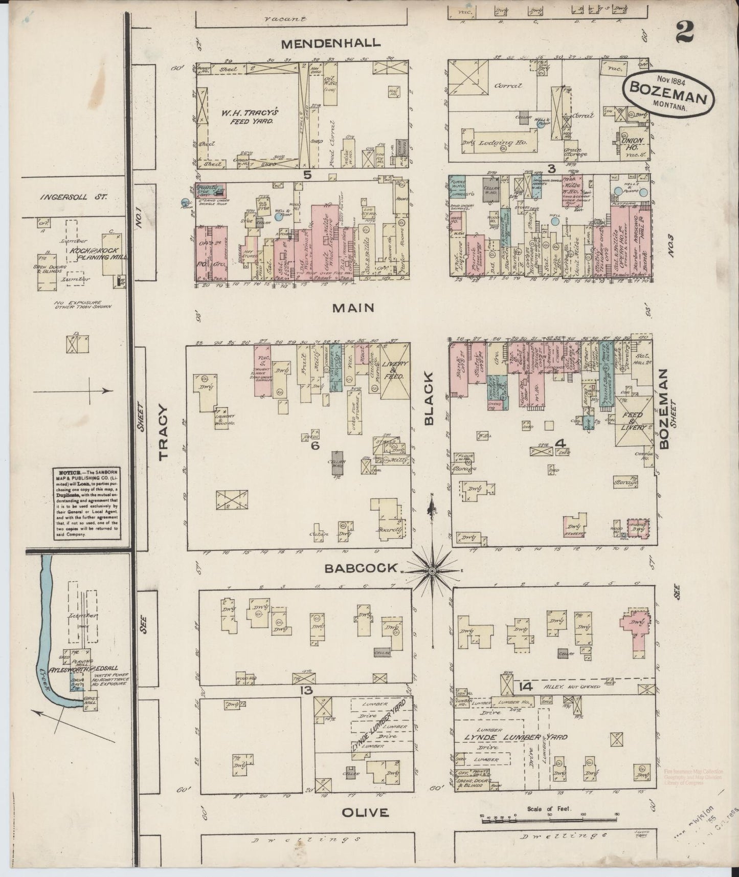 Sanborn Fire Insurance Map from Bozeman, Gallatin County, Montana (1884), Sheet #0002 - Historic Sanborn Fire Insurance Map Print, vintage old map wall art, antique decor, genealogy gift, Montana Montana map