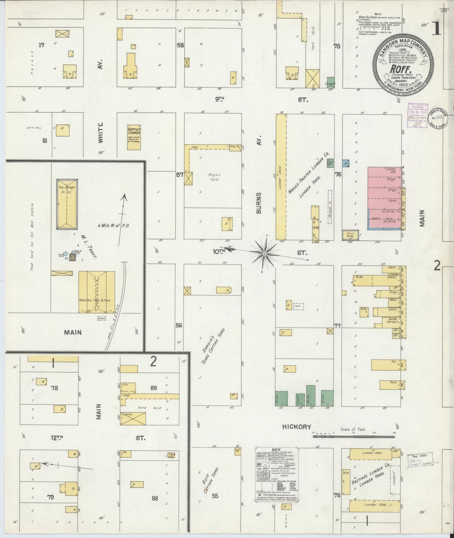 Sanborn Fire Insurance Map from Roff, Pontotoc County, Oklahoma (1902), Sheet #0001 - Historic Sanborn Fire Insurance Map Print, vintage old map wall art, antique decor, genealogy gift, Oklahoma Oklahoma map