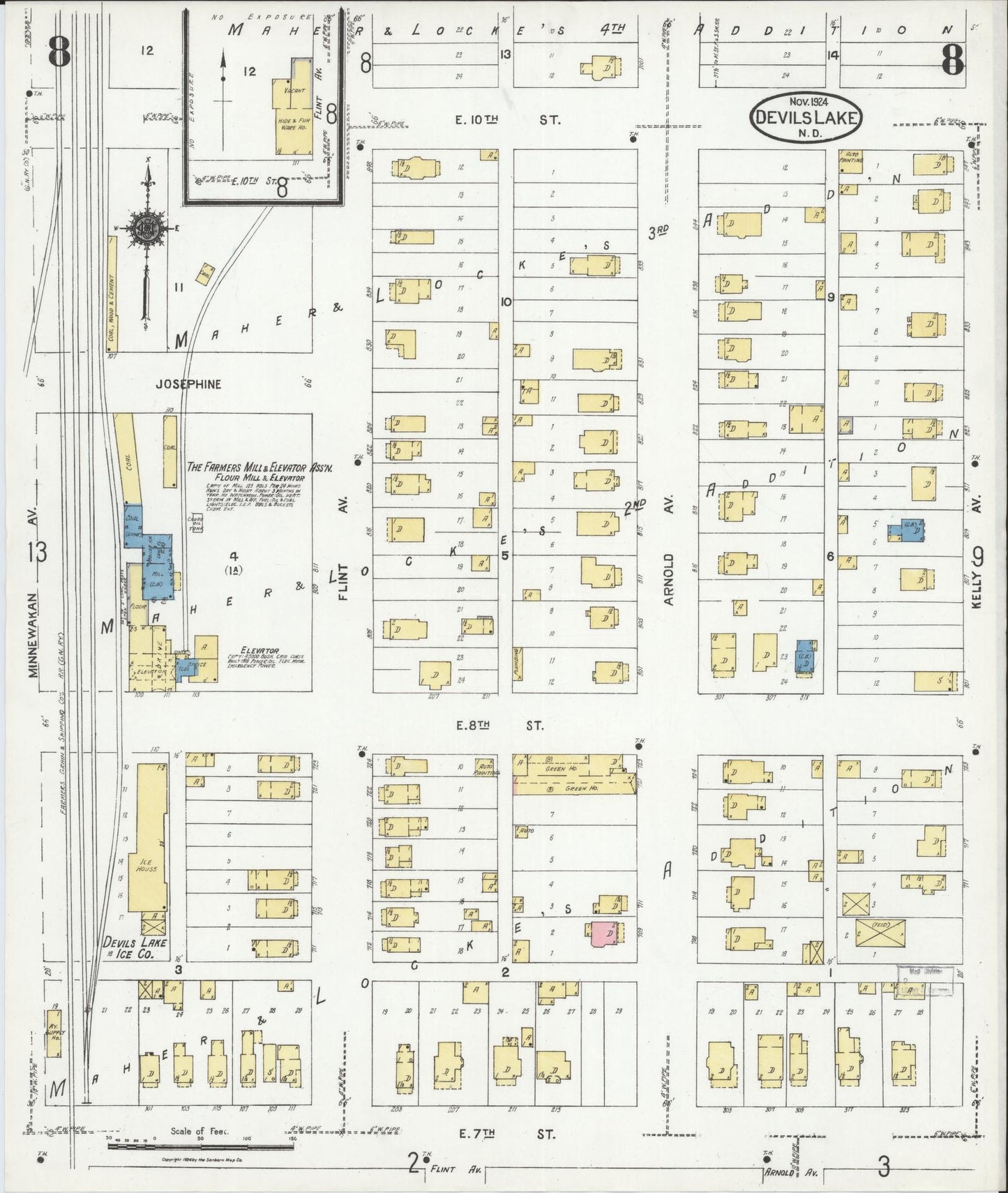 Sanborn Fire Insurance Map from Devils Lake, Ramsey County, North Dakota (1924), Sheet #0008 - Historic Sanborn Fire Insurance Map Print, vintage old map wall art, antique decor, genealogy gift, North Dakota North Dakota map