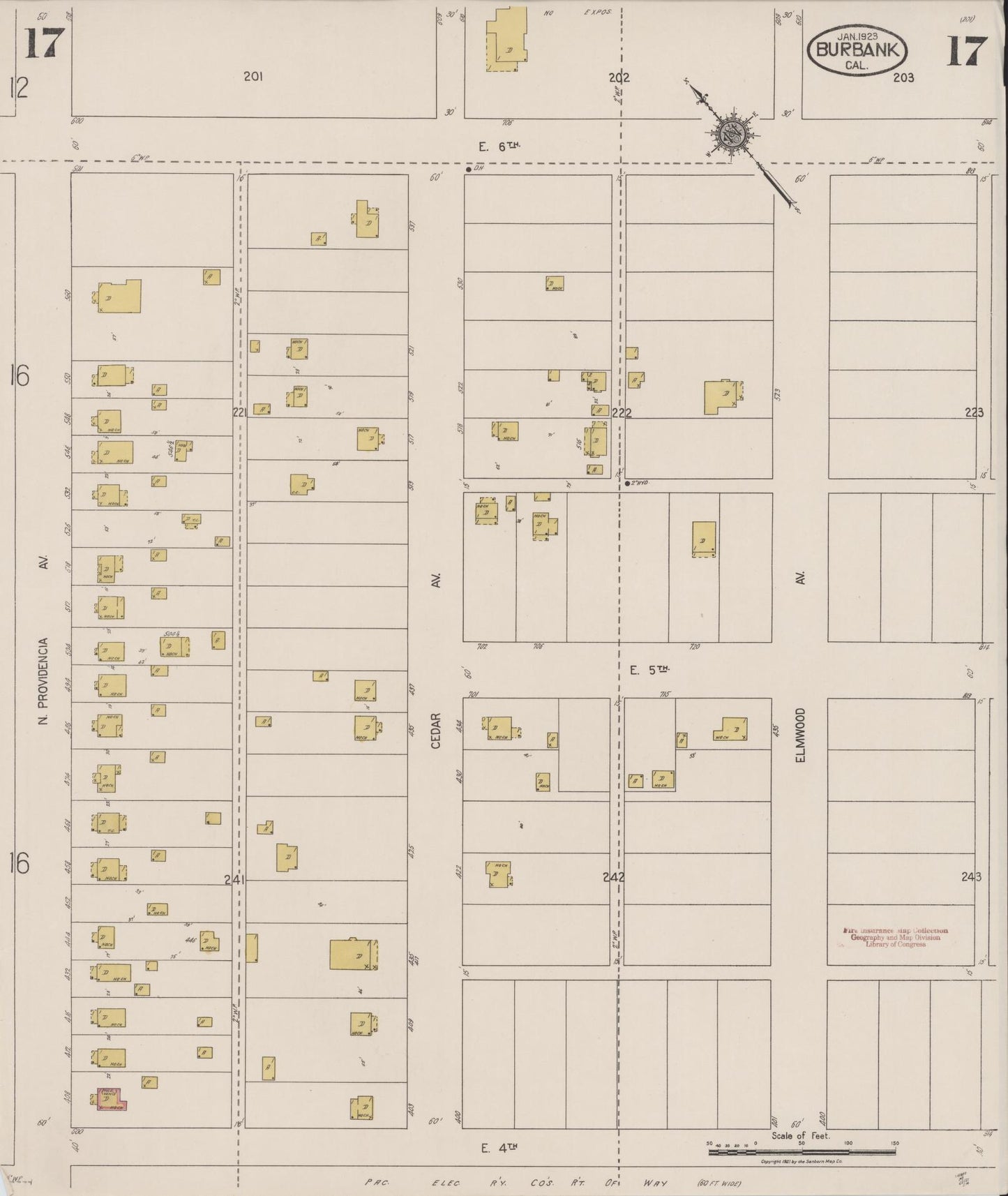 Sanborn Fire Insurance Map from Burbank, Los Angeles County, California (1923), Sheet #0017 - Historic Sanborn Fire Insurance Map Print, vintage old map wall art, antique decor, genealogy gift, California California map