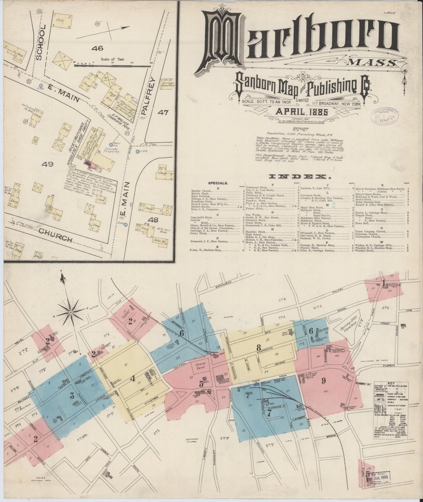 Sanborn Fire Insurance Map from Marlborough, Middlesex County, Massachusetts. (1885) – Historic Sanborn Fire Insurance Map Print