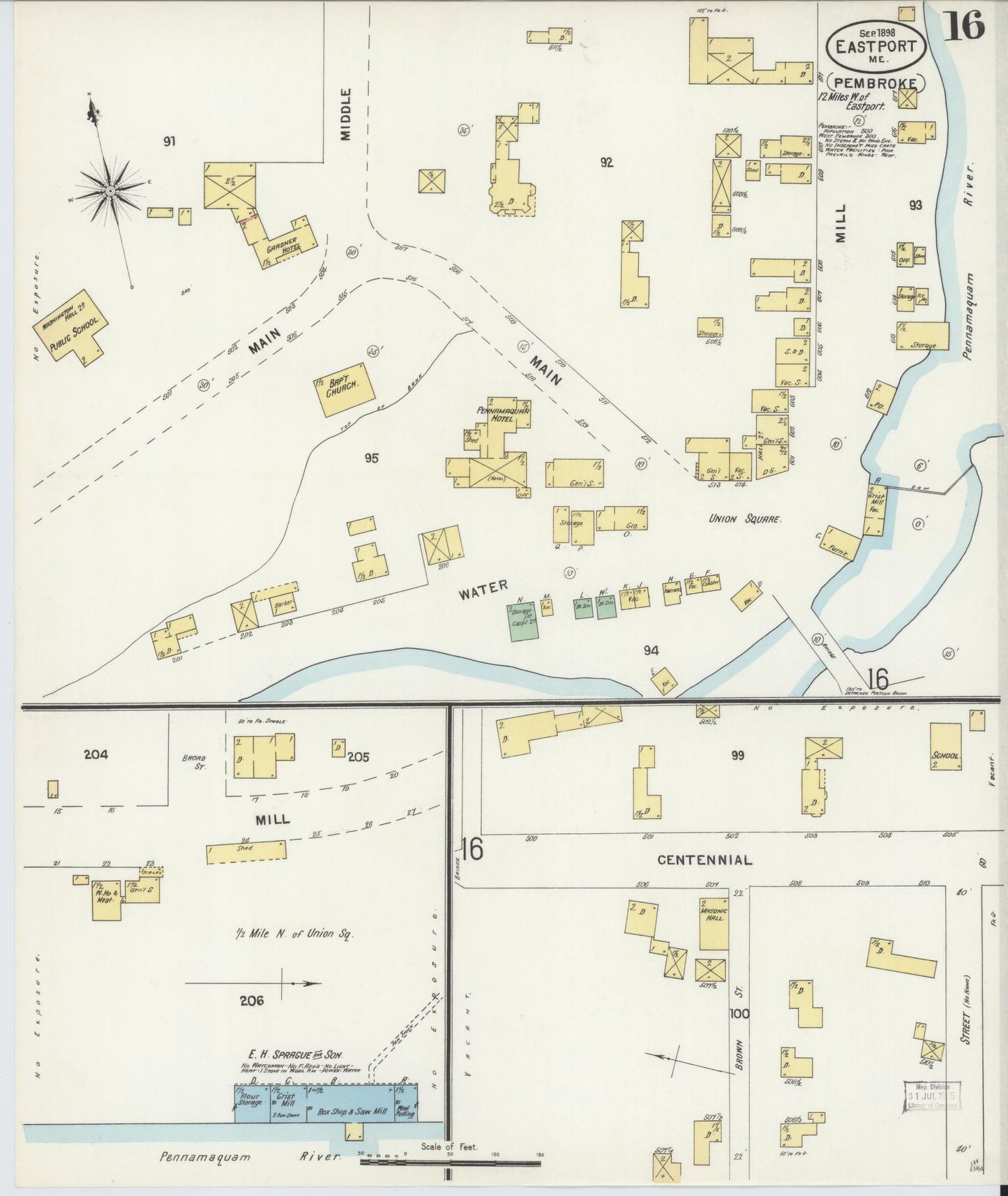 Sanborn Fire Insurance Map from Eastport, Washington County, Maine (1898), Sheet #0016 - Historic Sanborn Fire Insurance Map Print, vintage old map wall art, antique decor, genealogy gift, Maine Maine map