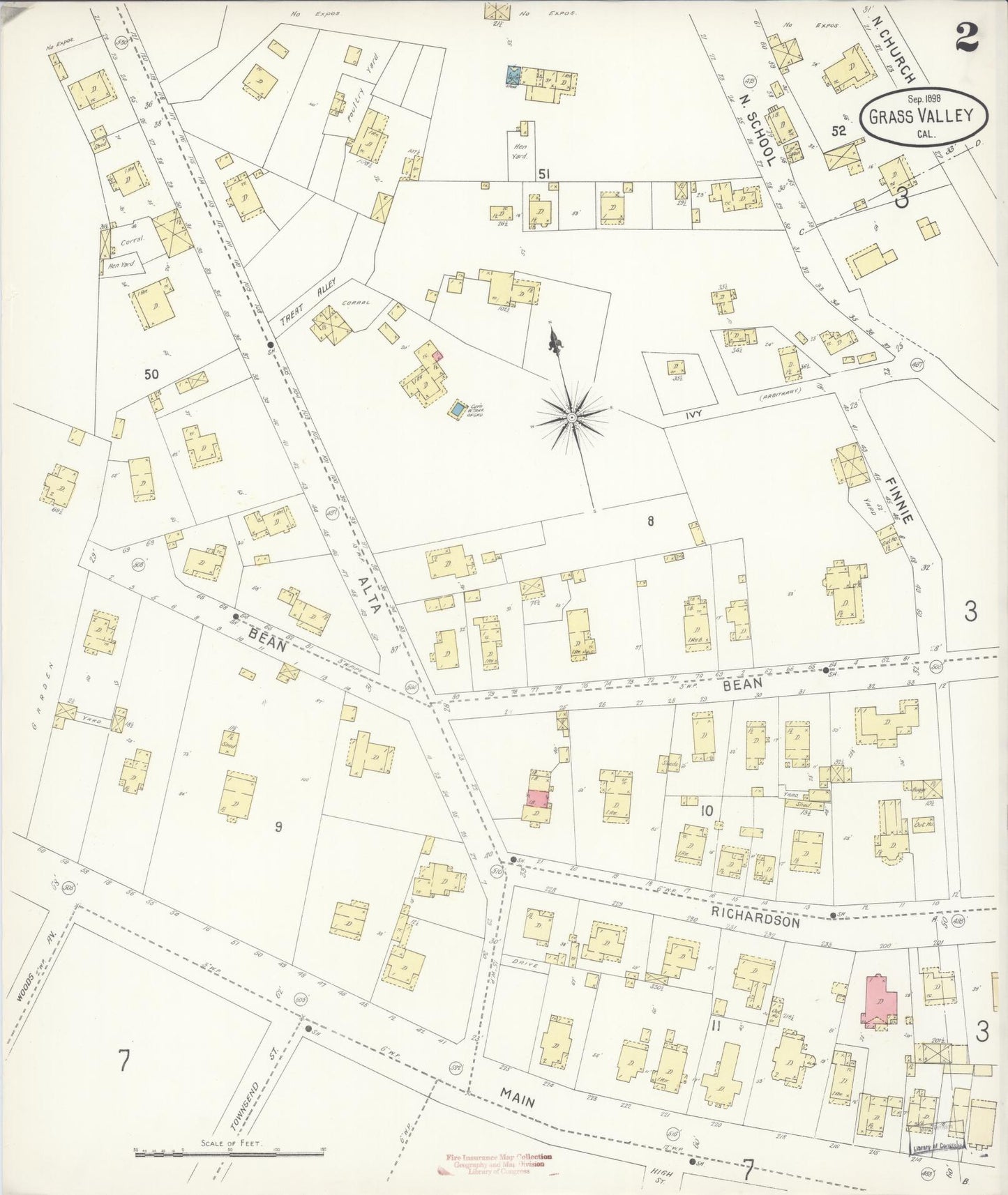Sanborn Fire Insurance Map from Grass Valley, Nevada County, California (1898), Sheet #0002 - Historic Sanborn Fire Insurance Map Print, vintage old map wall art, antique decor, genealogy gift, California California map