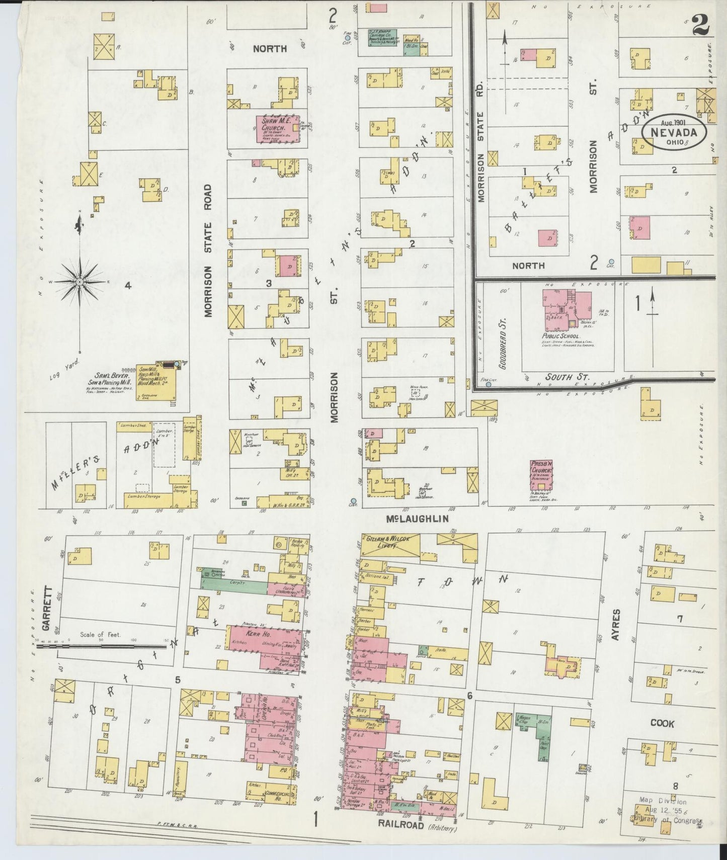 Sanborn Fire Insurance Map from Nevada, Wyandot County, Ohio (1901), Sheet #0002 - Historic Sanborn Fire Insurance Map Print, vintage old map wall art, antique decor, genealogy gift, Ohio Ohio map