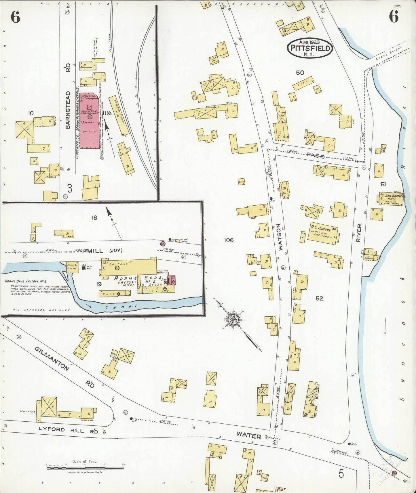 Sanborn Fire Insurance Map from Pittsfield, Merrimack County, New Hampshire (1923), Sheet #0006 - Complete Map Set gallery image, historic Sanborn map, vintage wall art, New Hampshire New Hampshire