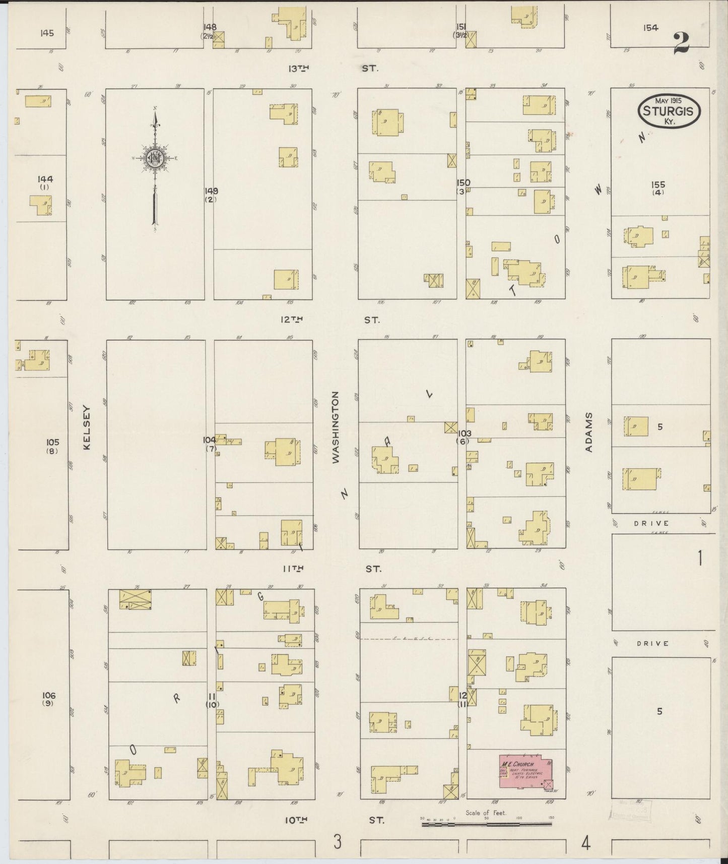 Sanborn Fire Insurance Map from Sturgis, Union County, Kentucky (1915), Sheet #0002 - Historic Sanborn Fire Insurance Map Print, vintage old map wall art, antique decor, genealogy gift, Kentucky Kentucky map