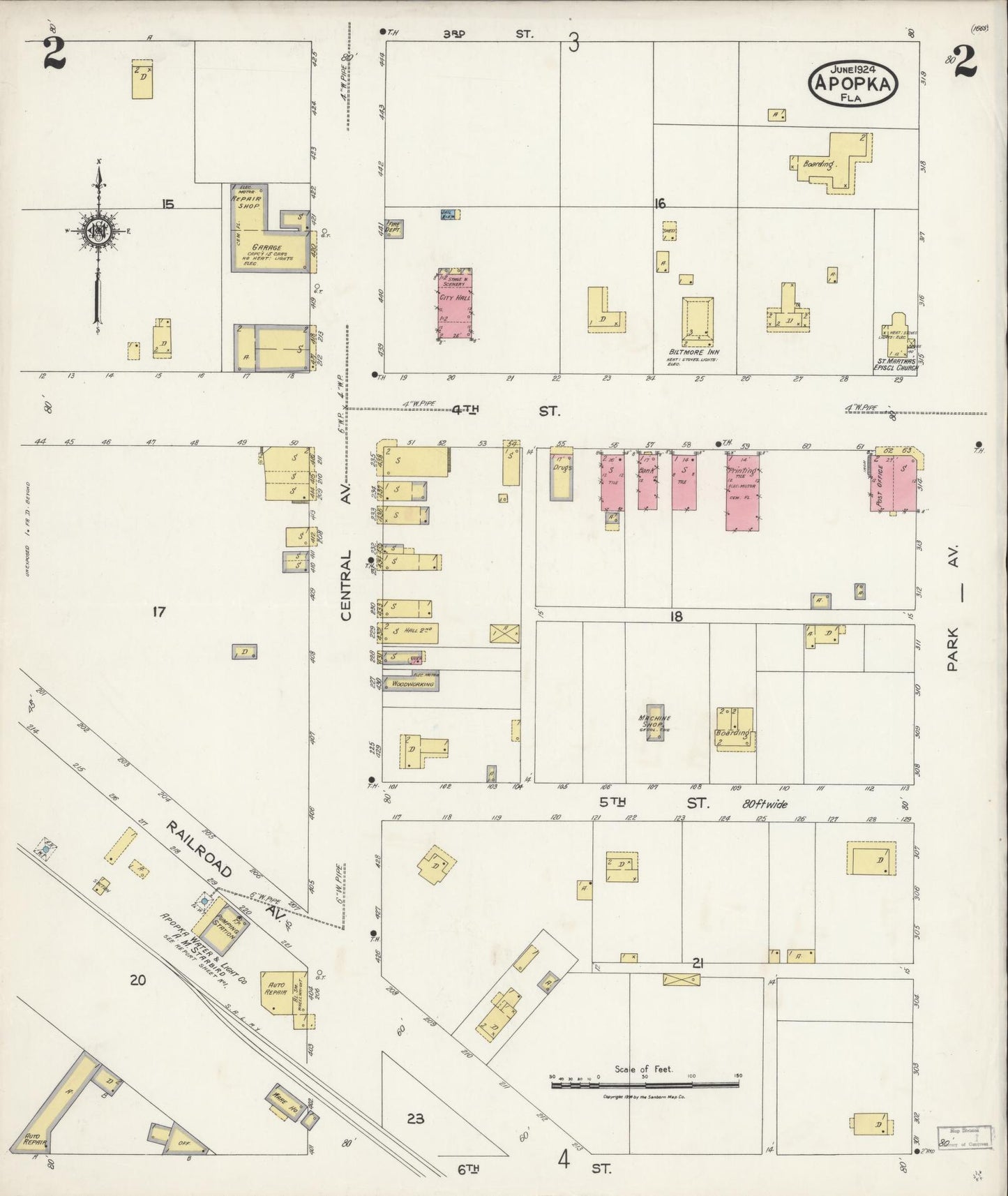 Sanborn Fire Insurance Map from Apopka, Orange County, Florida (1924), Sheet #0002 - Historic Sanborn Fire Insurance Map Print, vintage old map wall art, antique decor, genealogy gift, Florida Florida map