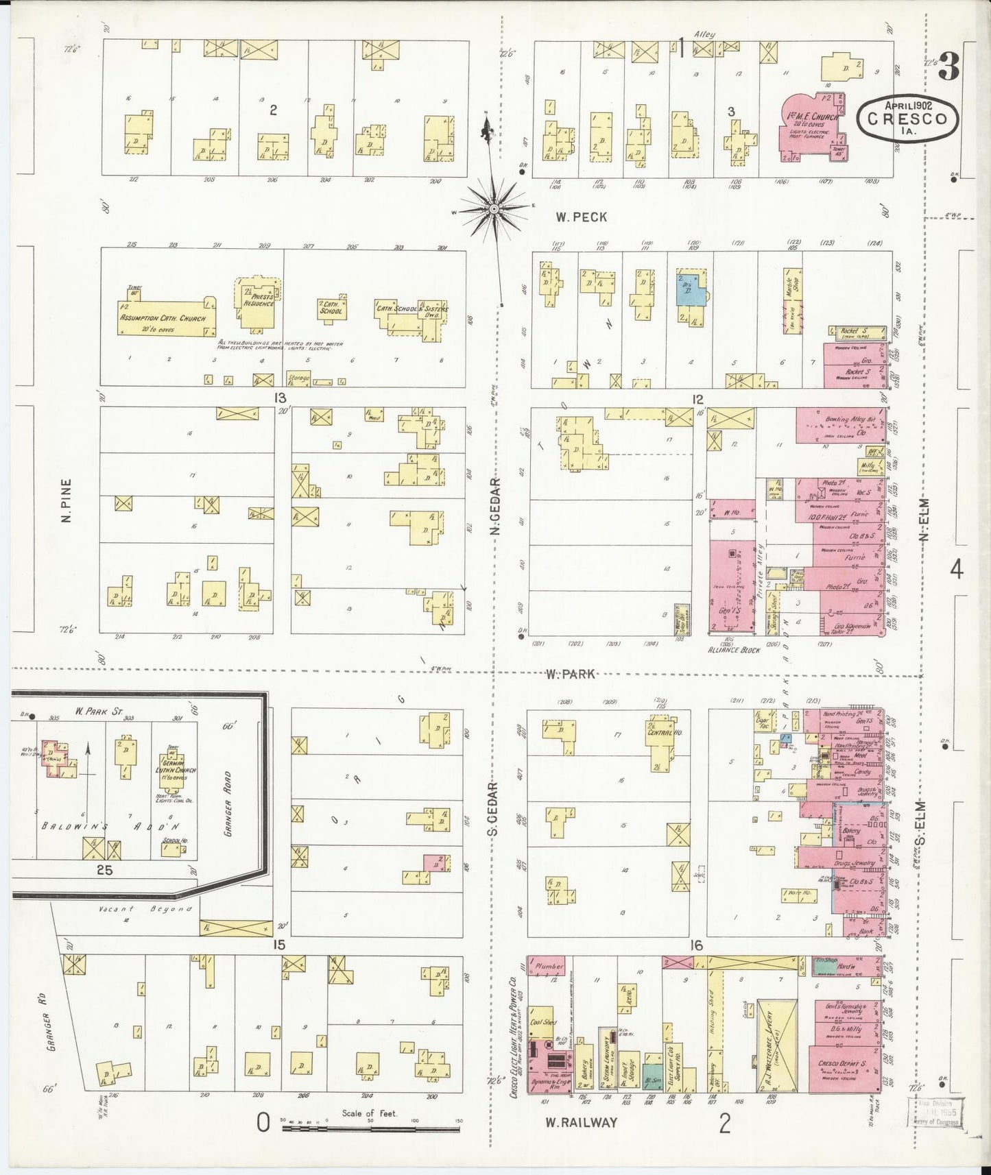 Sanborn Fire Insurance Map from Cresco, Howard County, Iowa (1902), Sheet #0003 - Historic Sanborn Fire Insurance Map Print, vintage old map wall art