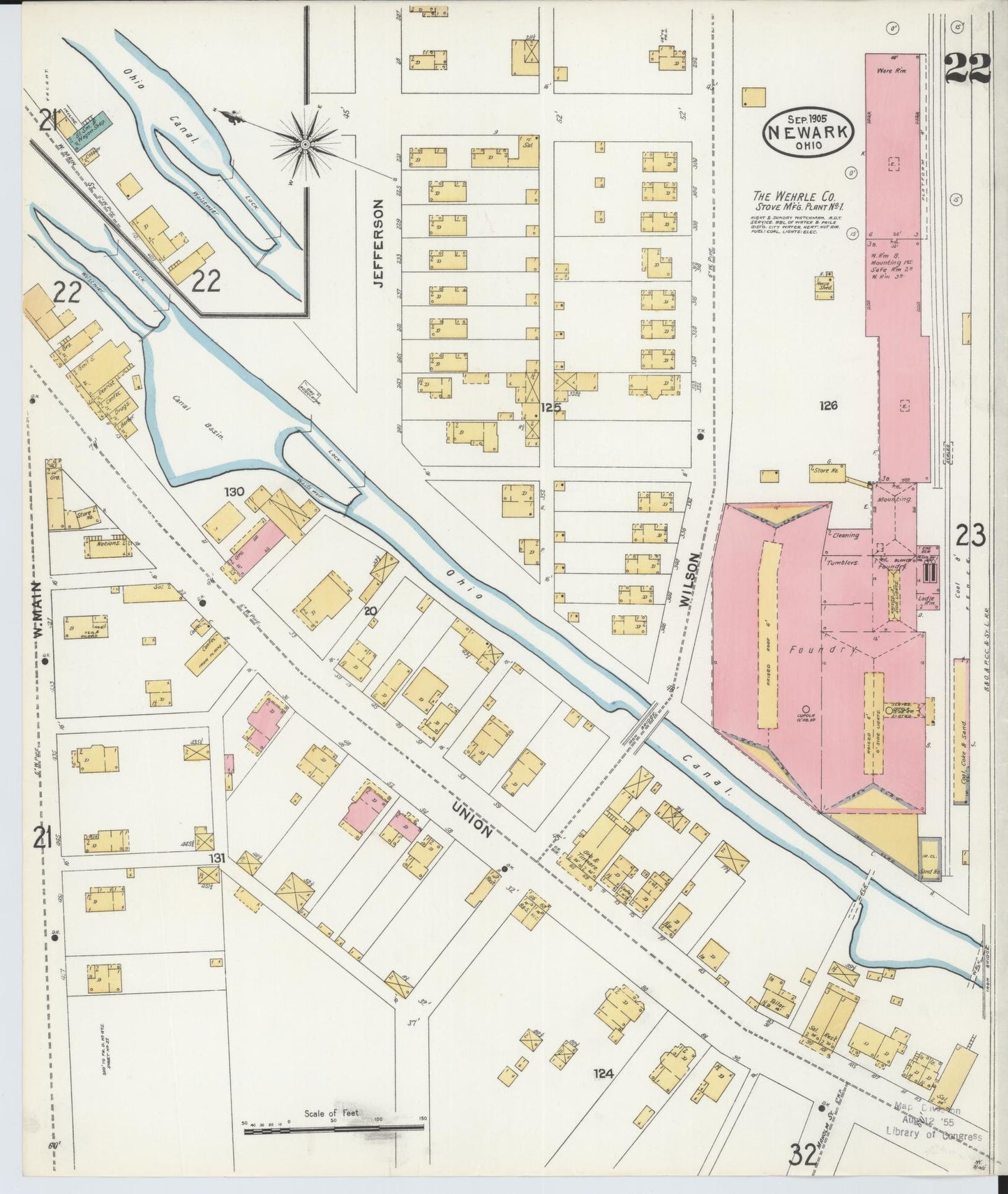 Sanborn Fire Insurance Map from Newark, Licking County, Ohio (1905), Sheet #0022 - Historic Sanborn Fire Insurance Map Print, vintage old map wall art, antique decor, genealogy gift, Ohio Ohio map
