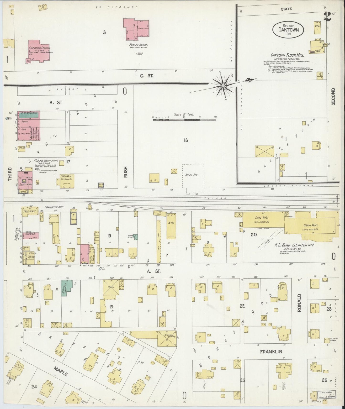 Sanborn Fire Insurance Map from Oaktown, Knox County, Indiana (1907), Sheet #0002 - Complete Map Set gallery image, historic Sanborn map, vintage wall art, Indiana Indiana
