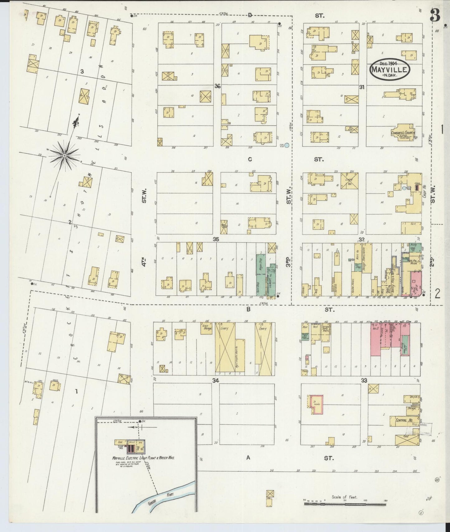 Sanborn Fire Insurance Map from Mayville, Traill County, North Dakota (1904), Sheet #0003 - Historic Sanborn Fire Insurance Map Print, vintage old map wall art, antique decor, genealogy gift, North Dakota North Dakota map