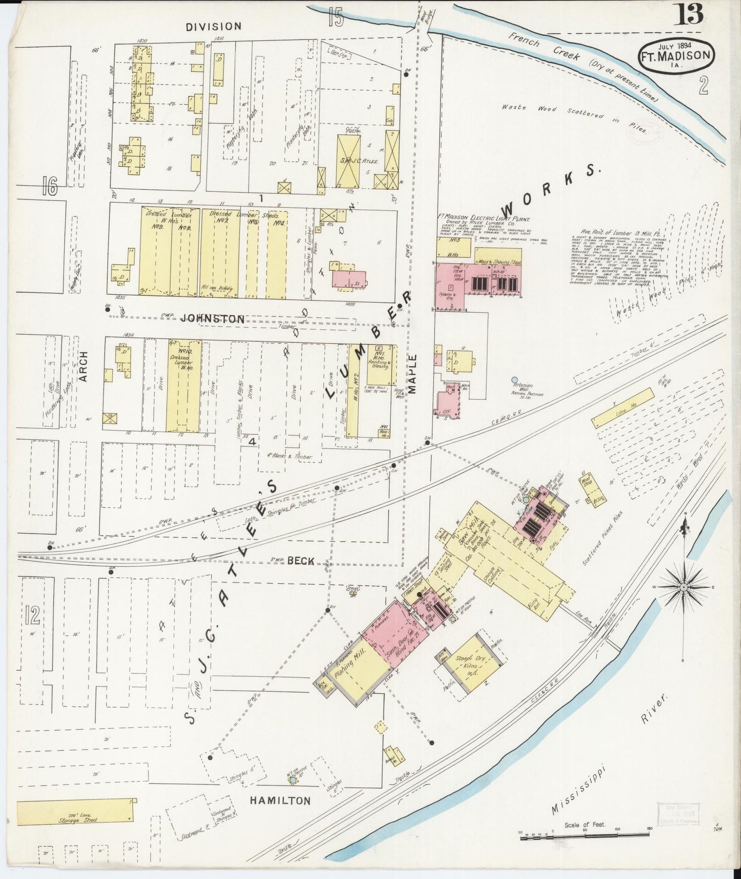 Sanborn Fire Insurance Map from Fort Madison, Lee County, Iowa (1894), Sheet #0013 - Historic Sanborn Fire Insurance Map Print, vintage old map wall art