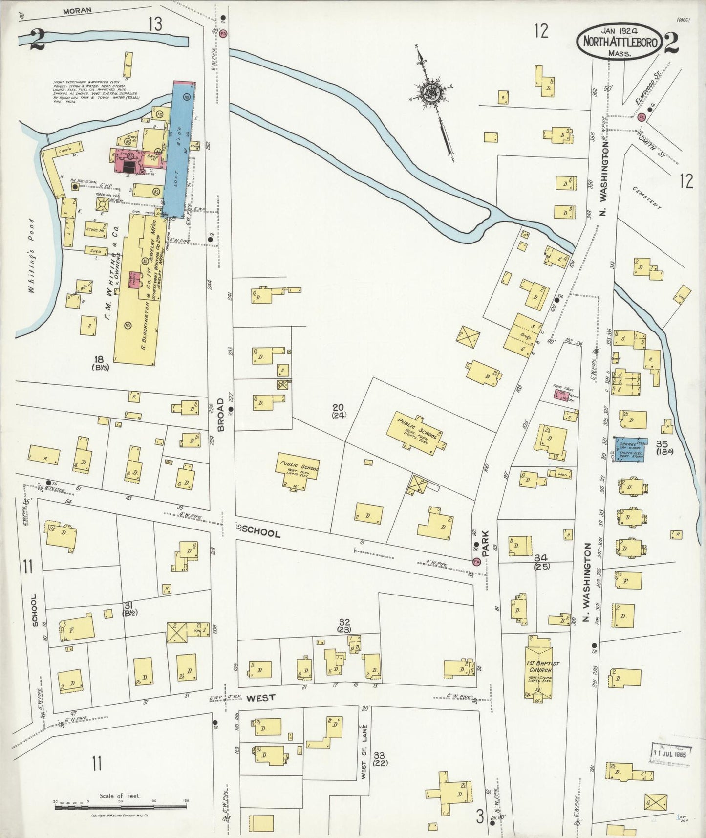 Sanborn Fire Insurance Map from North Attleborough, Bristol County, Massachusetts (1924), Sheet #0002 - Historic Sanborn Fire Insurance Map Print, vintage old map wall art, antique decor, genealogy gift, Massachusetts Massachusetts map