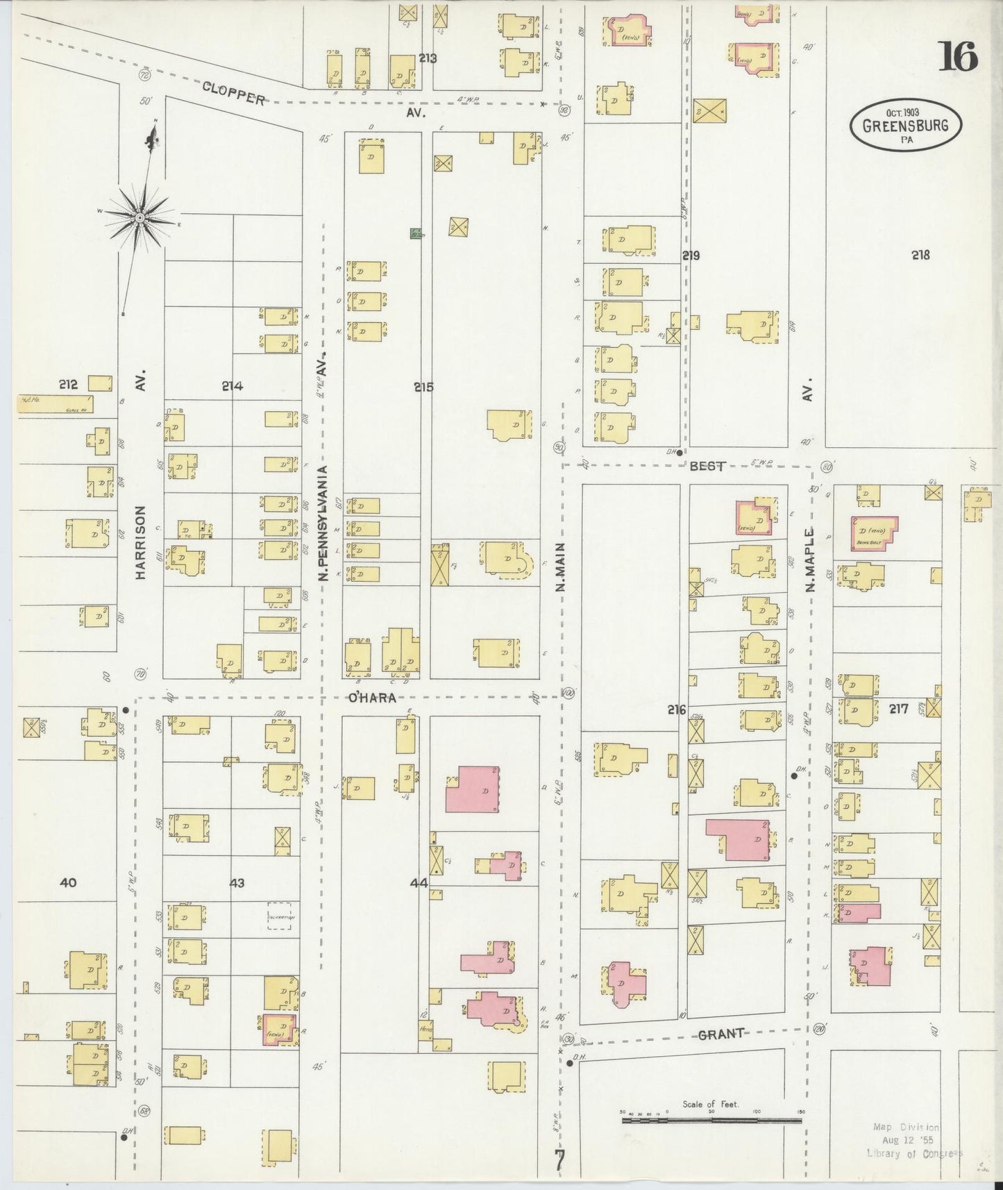 Sanborn Fire Insurance Map from Greensburg, Westmoreland County, Pennsylvania (1903), Sheet #0016 - Historic Sanborn Fire Insurance Map Print, vintage old map wall art, antique decor, genealogy gift, Pennsylvania Pennsylvania map