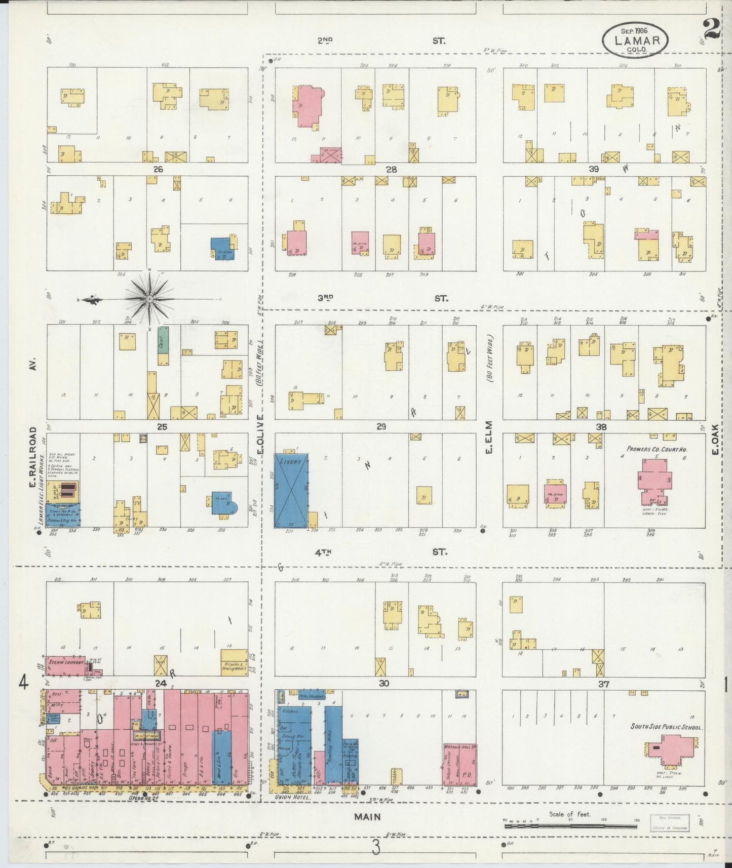 Sanborn Fire Insurance Map from Lamar, Prowers County, Colorado (1906), Sheet #0002 - Historic Sanborn Fire Insurance Map Print, vintage old map wall art, antique decor, genealogy gift, Colorado Colorado map