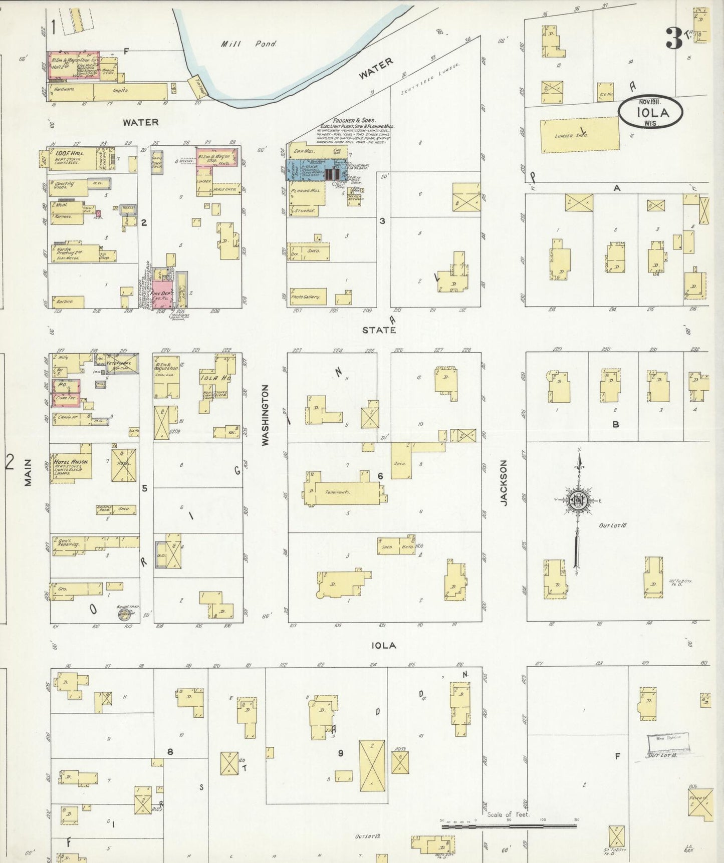 Sanborn Fire Insurance Map from Iola, Waupaca County, Wisconsin (1911), Sheet #0003 - Complete Map Set gallery image, historic Sanborn map, vintage wall art, Wisconsin Wisconsin