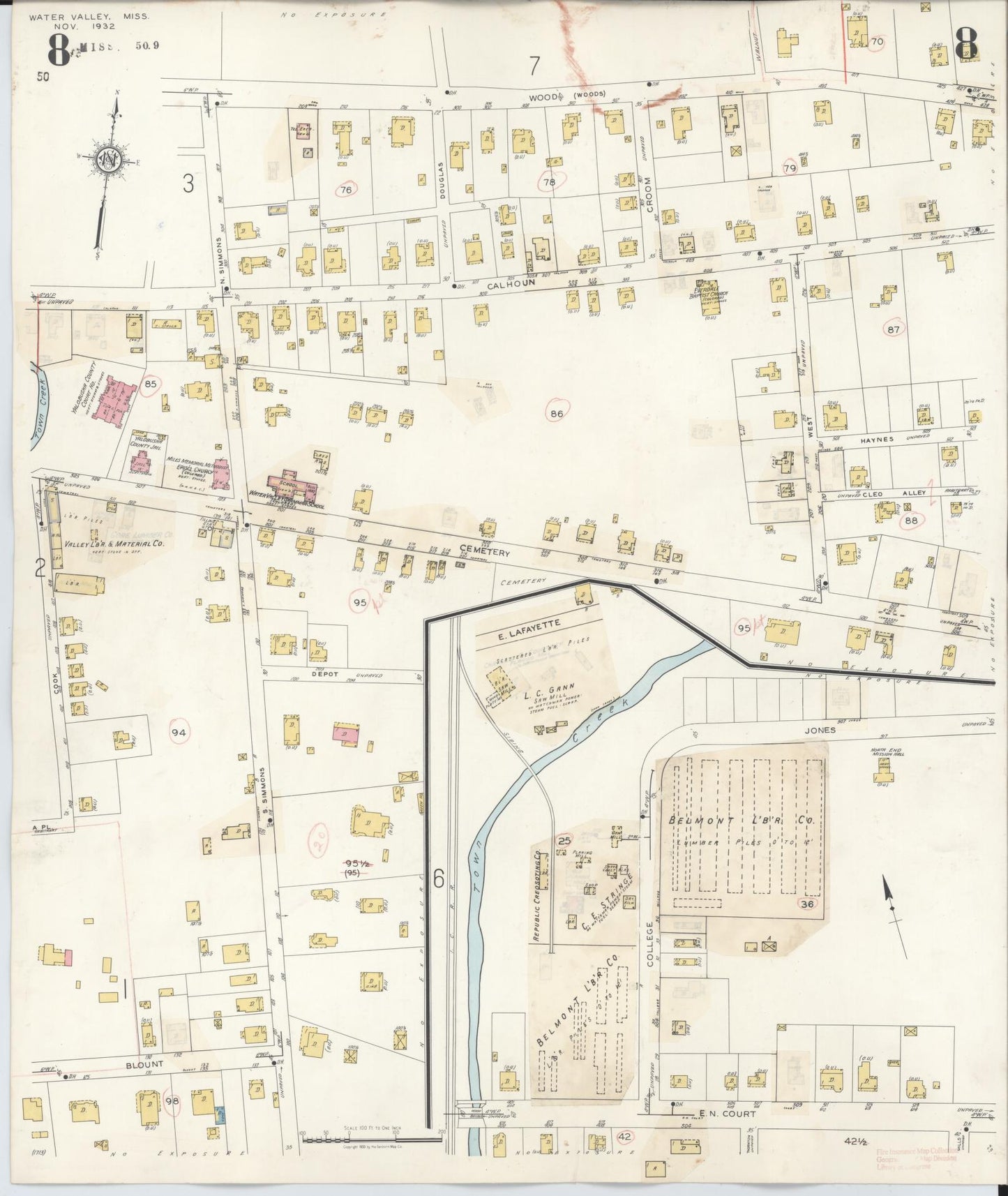 Sanborn Fire Insurance Map from Water Valley, Yalobusha County, Mississippi (1940), Sheet #0008 - Historic Sanborn Fire Insurance Map Print, vintage old map wall art, antique decor, genealogy gift, Mississippi Mississippi map