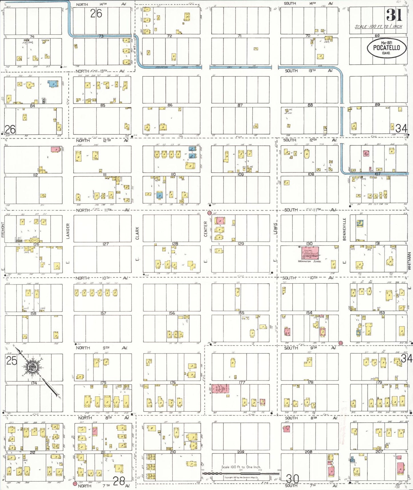 Sanborn Fire Insurance Map from Pocatello, Bannock County, Idaho (1921), Sheet #0031 - Historic Sanborn Fire Insurance Map Print, vintage old map wall art, antique decor, genealogy gift, Idaho Idaho map
