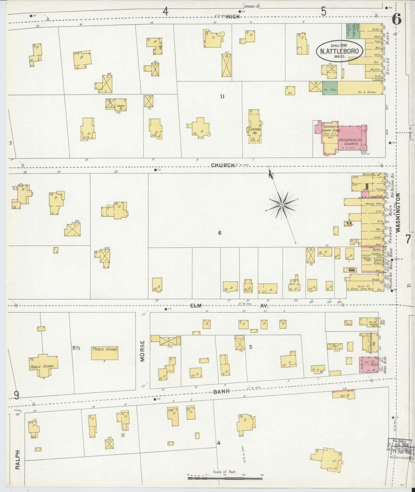 Sanborn Fire Insurance Map from North Attleborough, Bristol County, Massachusetts (1899), Sheet #0006 - Historic Sanborn Fire Insurance Map Print, vintage old map wall art, antique decor, genealogy gift, Massachusetts Massachusetts map