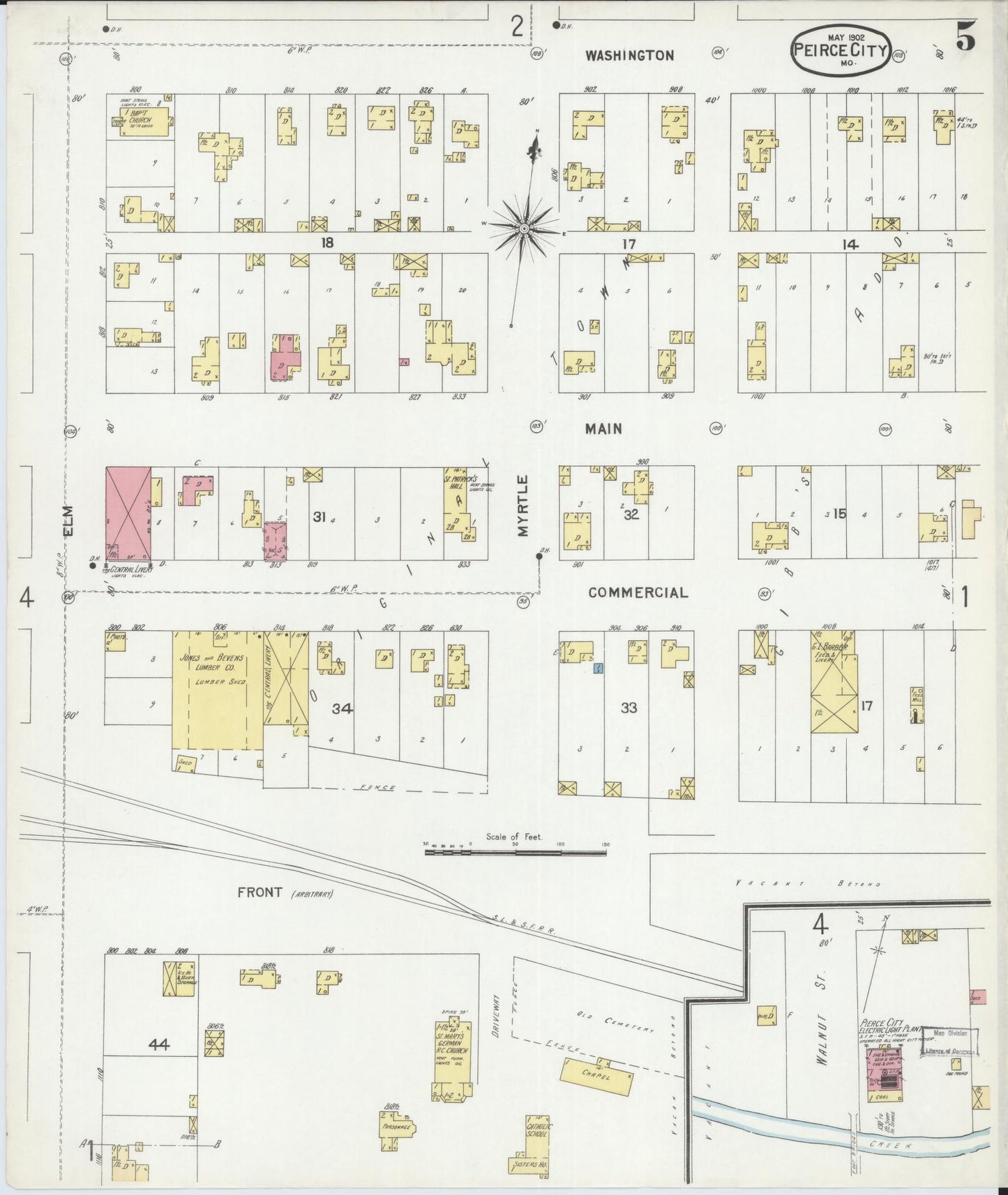Sanborn Fire Insurance Map from Pierce City, Lawrence County, Missouri (1902), Sheet #0005 - Historic Sanborn Fire Insurance Map Print, vintage old map wall art, antique decor, genealogy gift, Missouri Missouri map