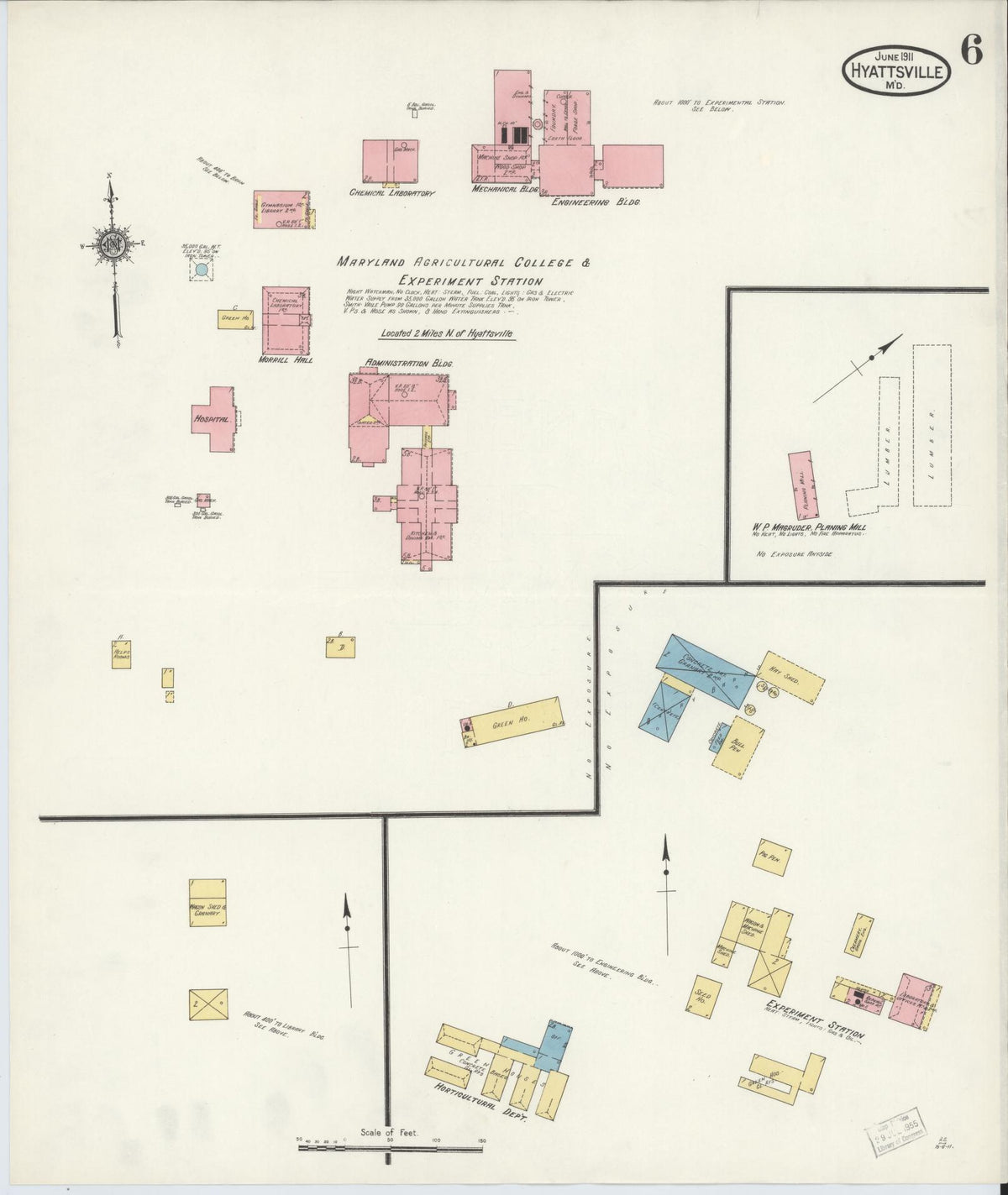 Sanborn Fire Insurance Map from Hyattsville, Prince Georges County, Maryland (1911), Sheet #0006 - Historic Sanborn Fire Insurance Map Print, vintage old map wall art, antique decor, genealogy gift, Maryland Maryland map