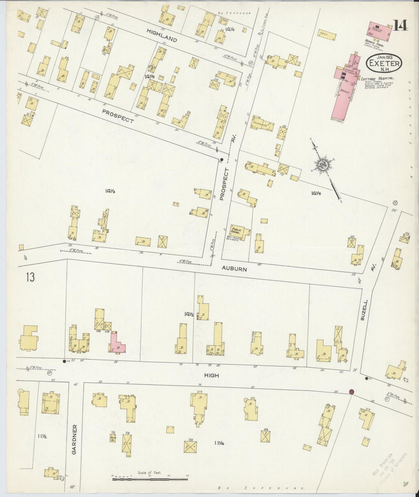 Sanborn Fire Insurance Map from Exeter, Rockingham County, New Hampshire (1913), Sheet #0014 - Complete Map Set gallery image, historic Sanborn map, vintage wall art, New Hampshire New Hampshire