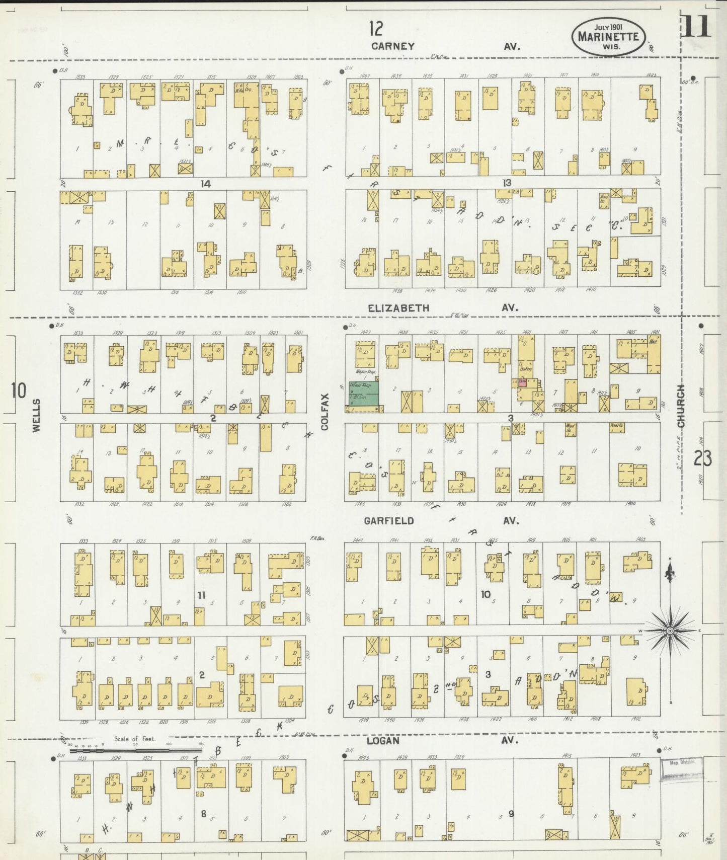 Sanborn Fire Insurance Map from Marinette, Marinette County, Wisconsin (1901), Sheet #0011 - Historic Sanborn Fire Insurance Map Print, vintage old map wall art, antique decor, genealogy gift, Wisconsin Wisconsin map