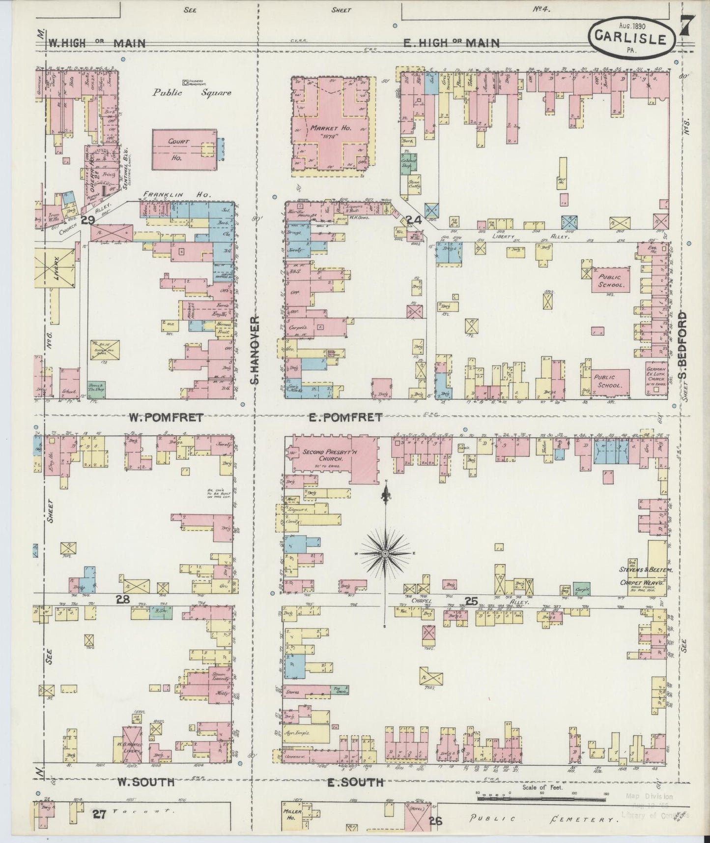Sanborn Fire Insurance Map from Carlisle, Cumberland County, Pennsylvania (1890), Sheet #0007 - Historic Sanborn Fire Insurance Map Print, vintage old map wall art, antique decor, genealogy gift, Pennsylvania Pennsylvania map